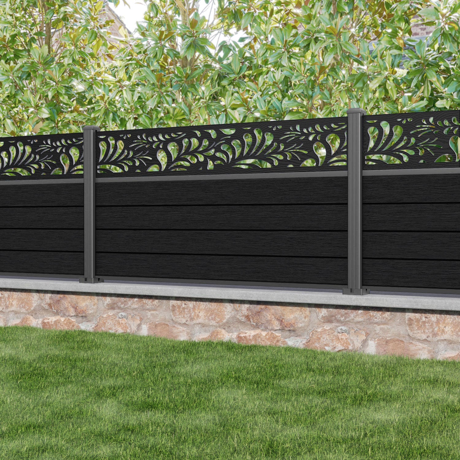 Fusion Petal Fence Panel - Black - with our aluminium posts
