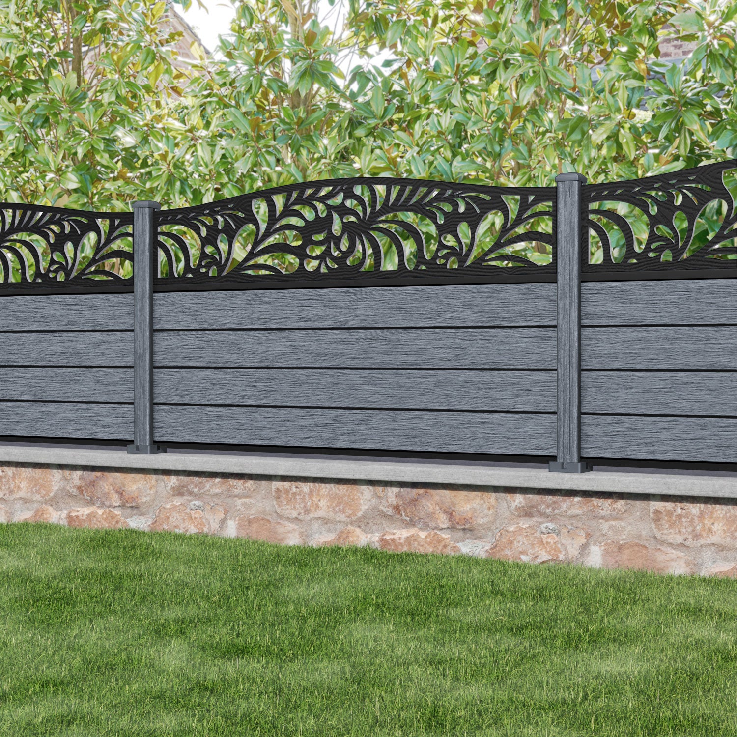 Fusion Petal Curved Top Fence Panel - Anthracite - with our composite posts