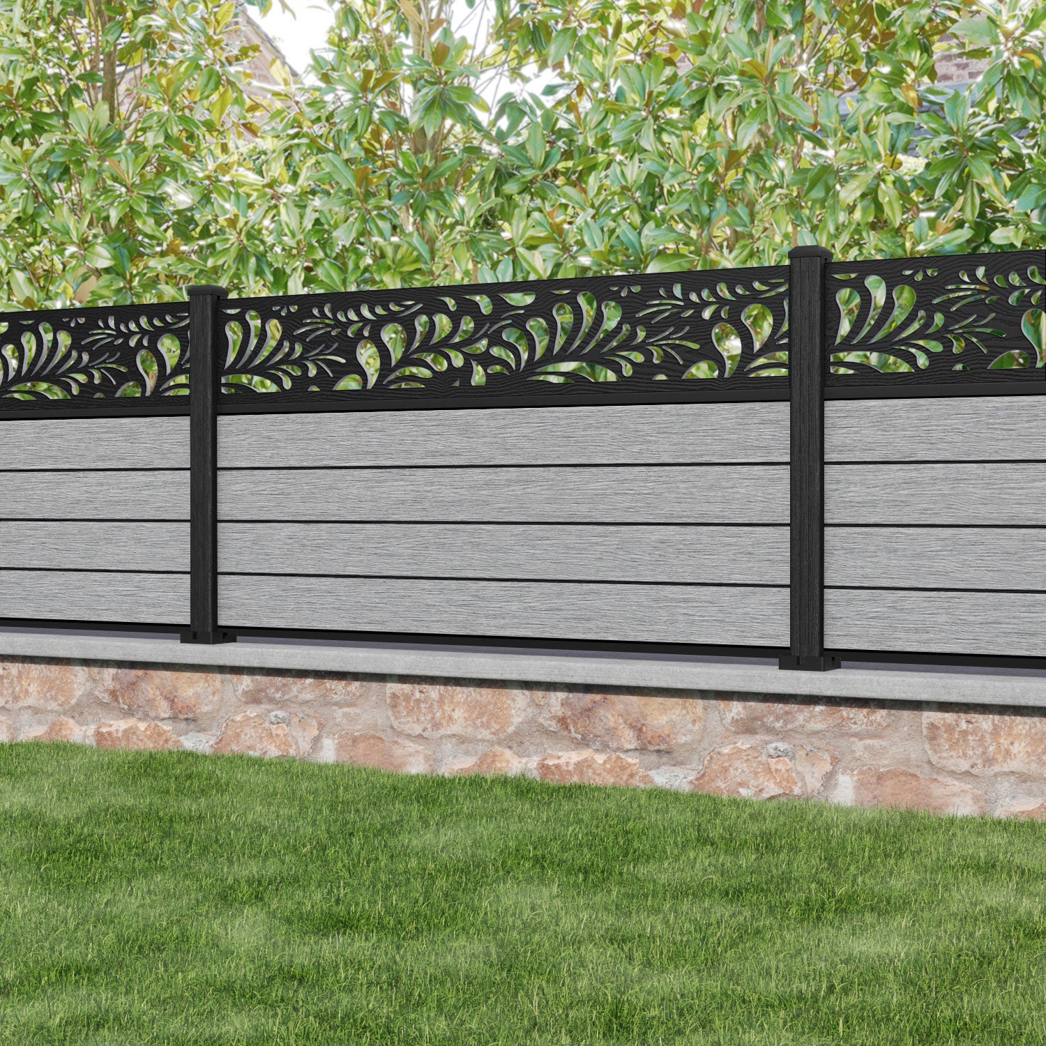Fusion Petal Fence Panel - Light Grey - with our composite posts