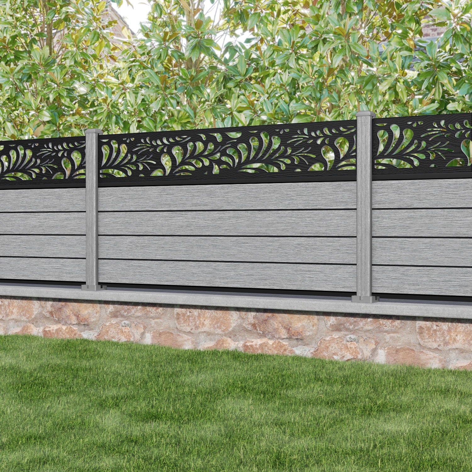 Fusion Petal Fence Panel - Light Grey - with our composite posts