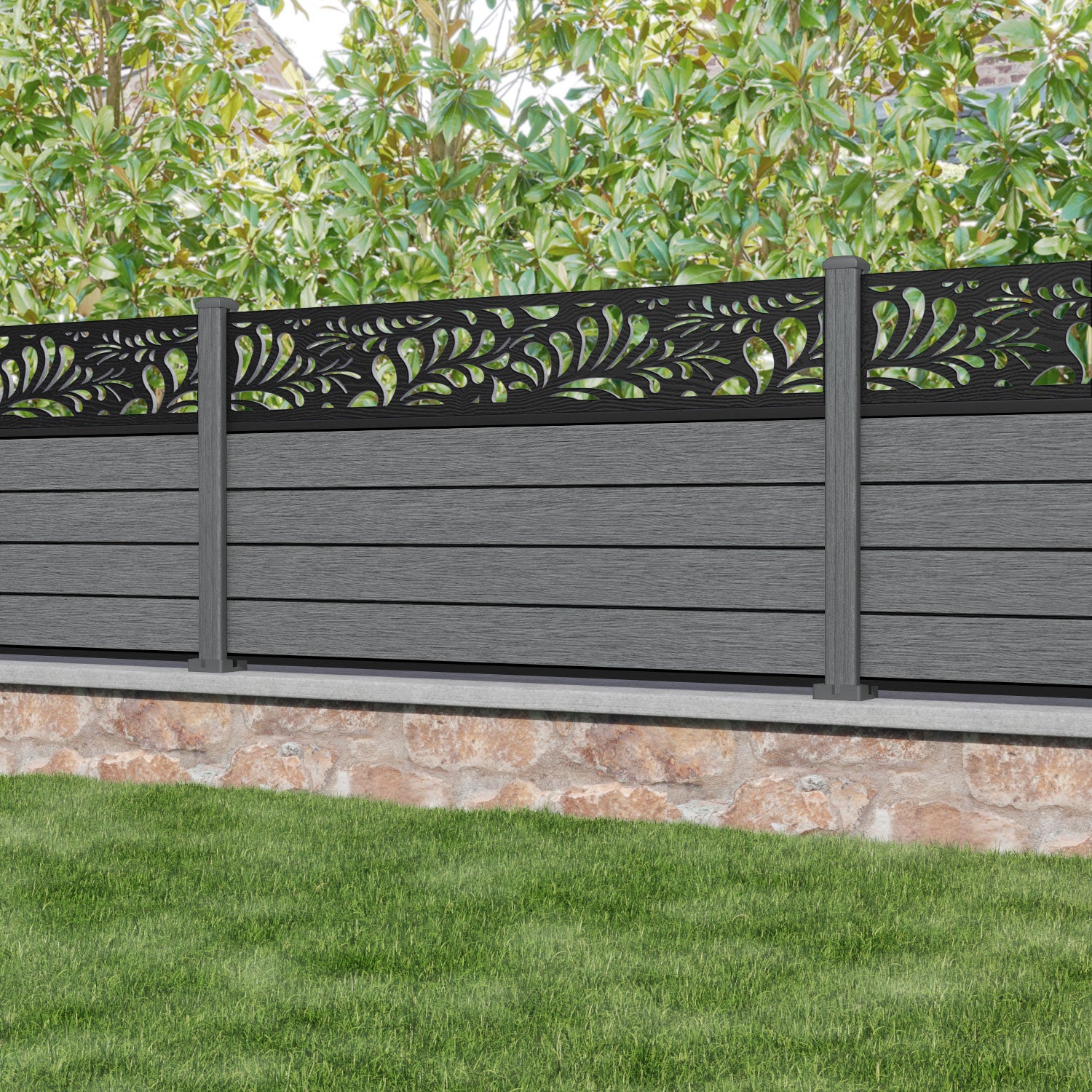Fusion Petal Fence Panel - Mid Grey - with our composite posts