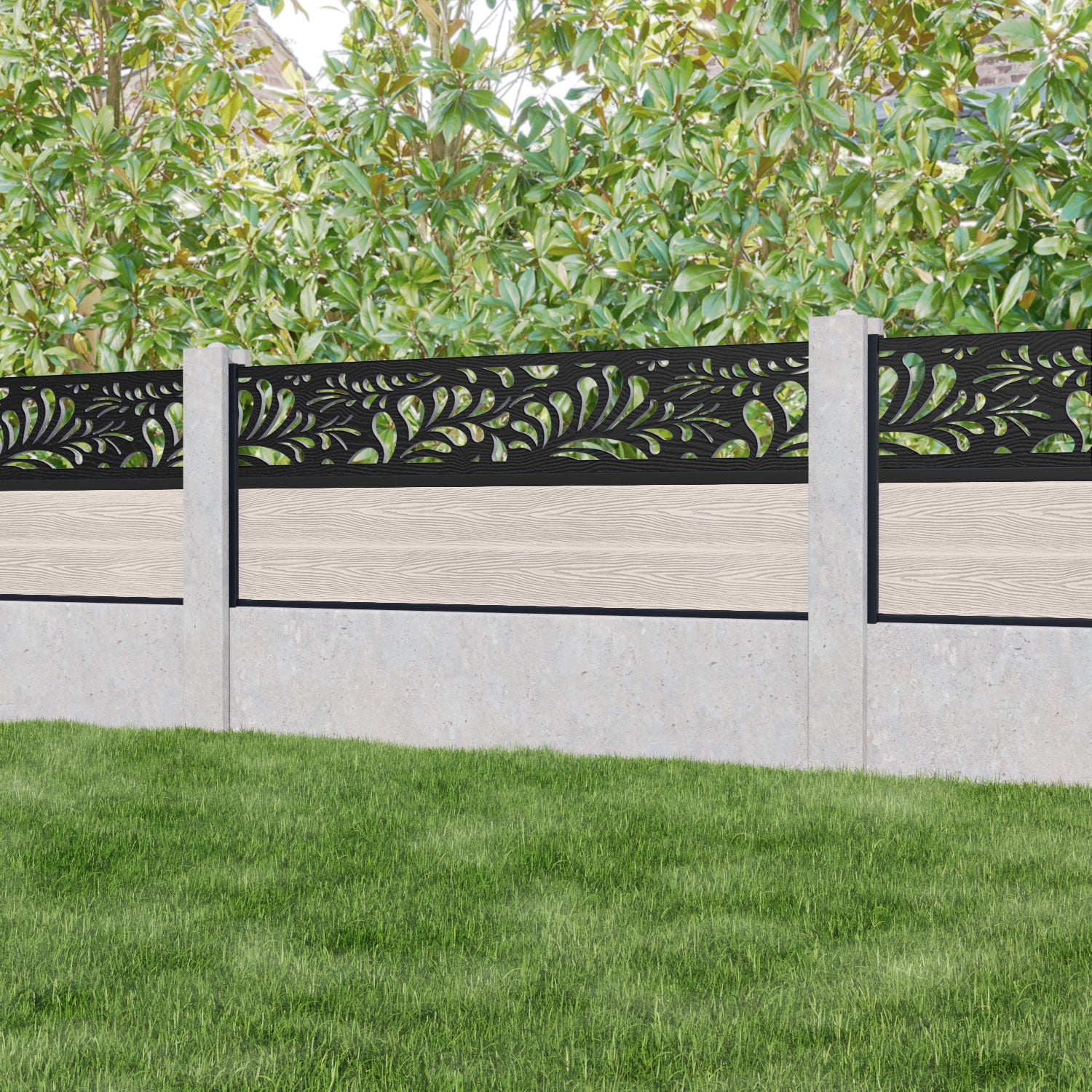 Classic Petal Fence Panel - Mid Stone - for existing concrete posts