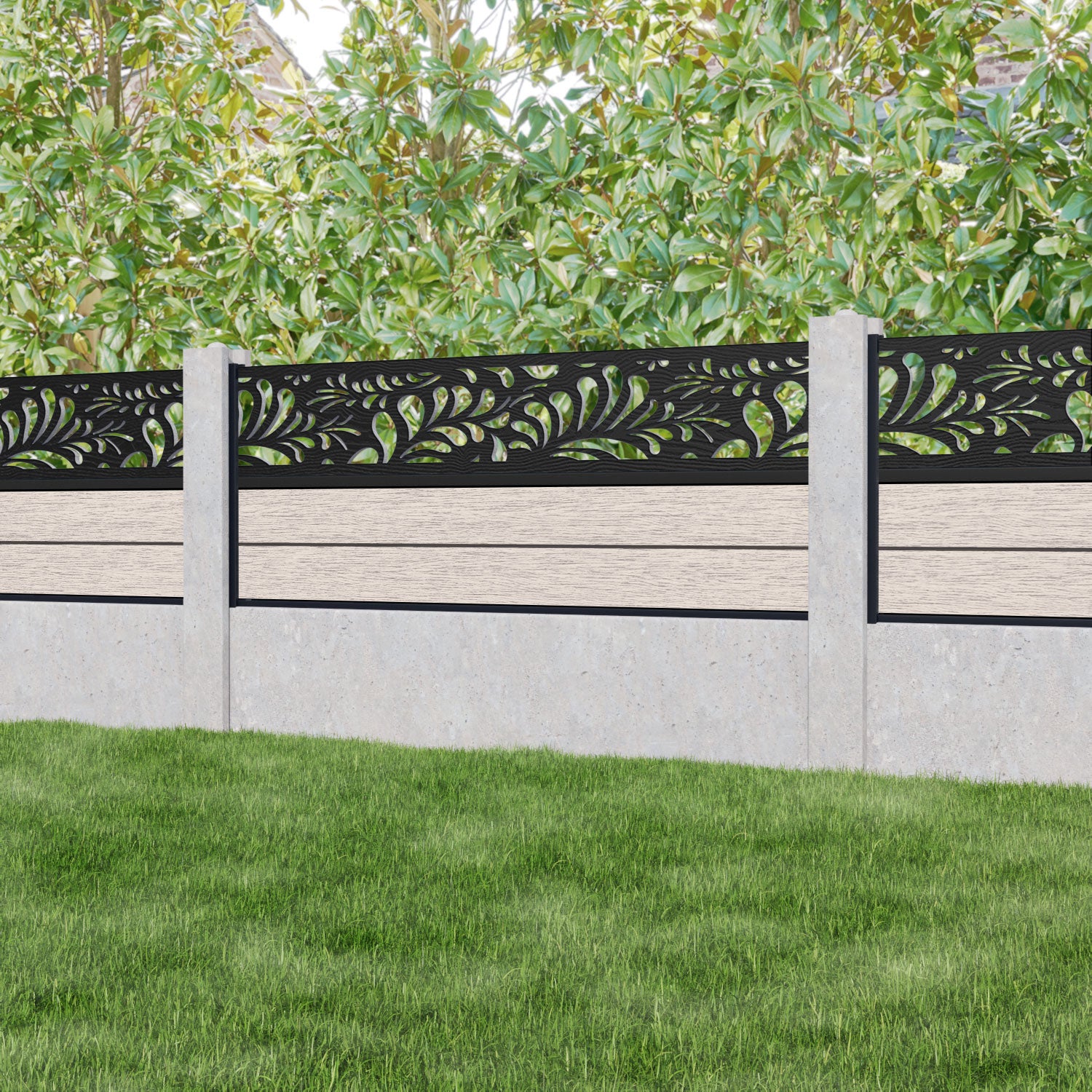 Fusion Petal Fence Panel - Mid Stone - for existing concrete posts