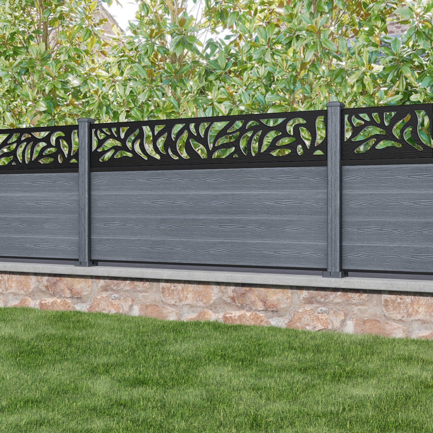 Classic Plume Fence Panel - Anthracite - with our composite posts