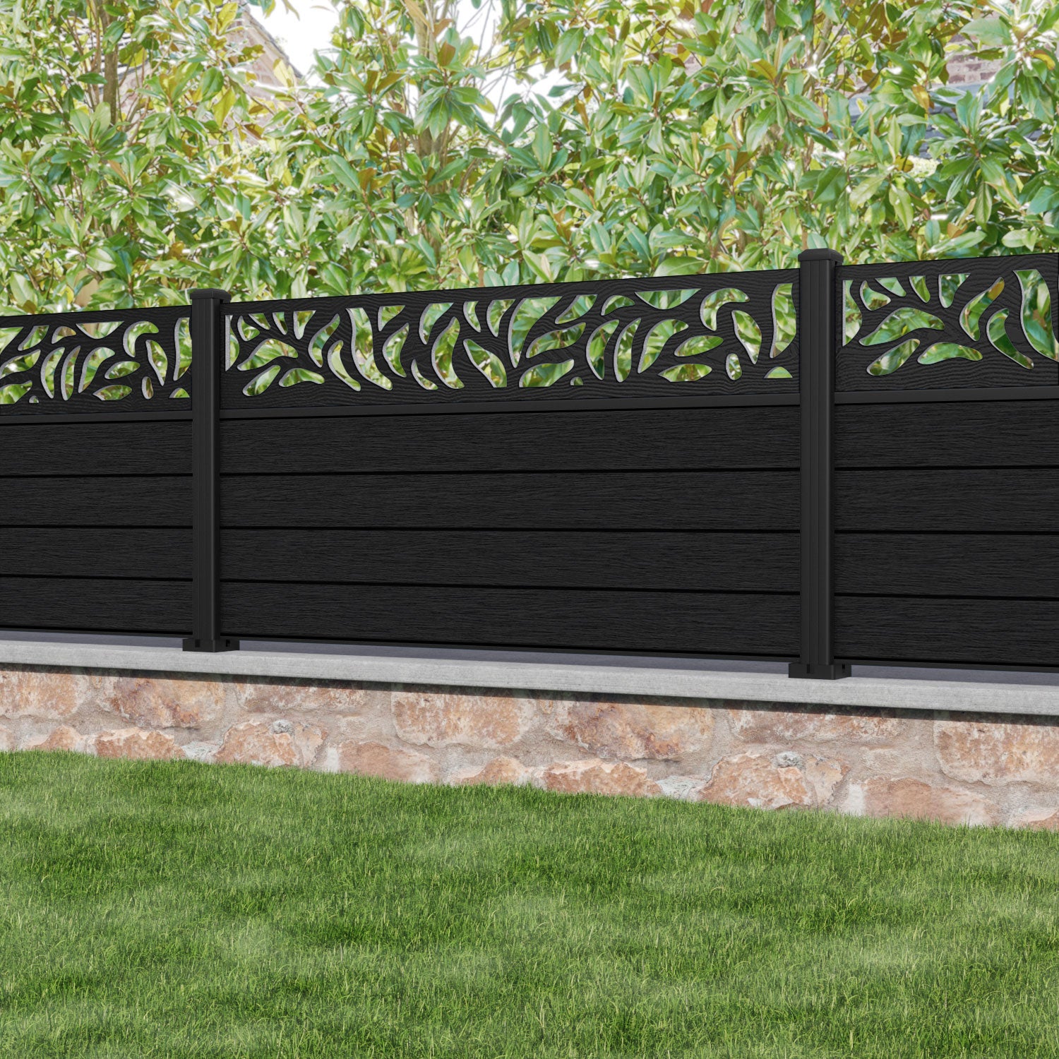 Fusion Plume Fence Panel - Black - with our aluminium posts