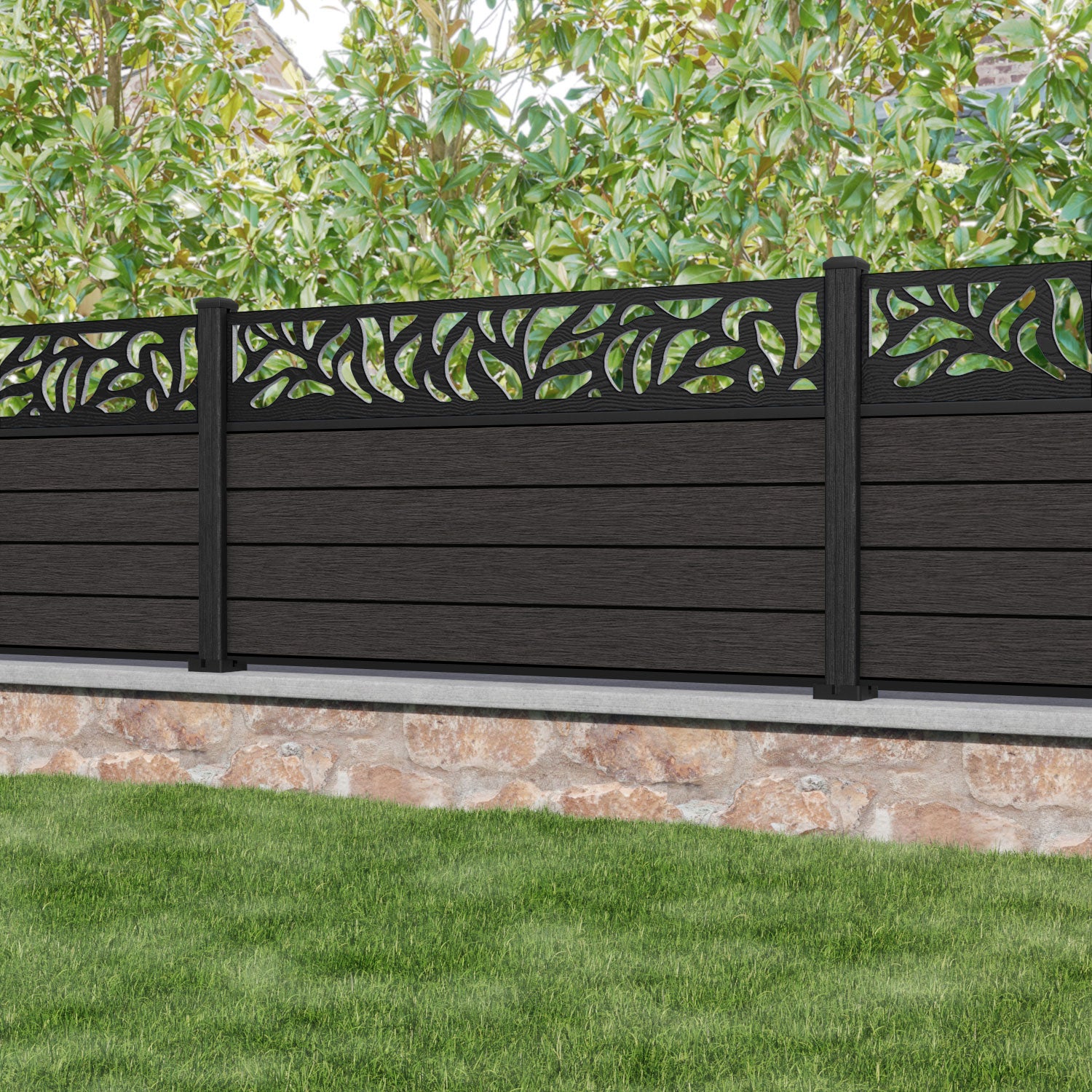 Fusion Plume Fence Panel - Dark Oak - with our composite posts