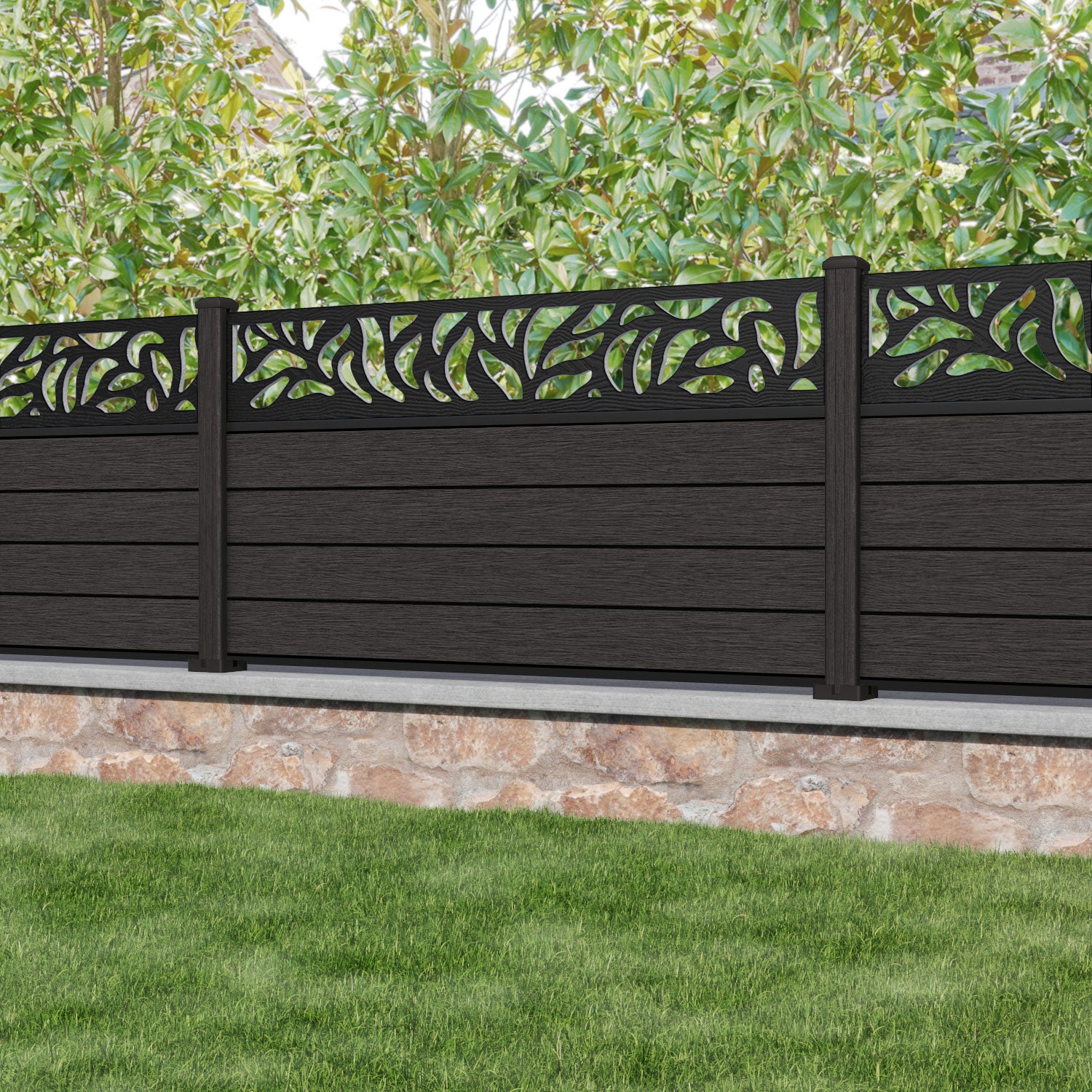 Fusion Plume Fence Panel - Dark Oak - with our composite posts