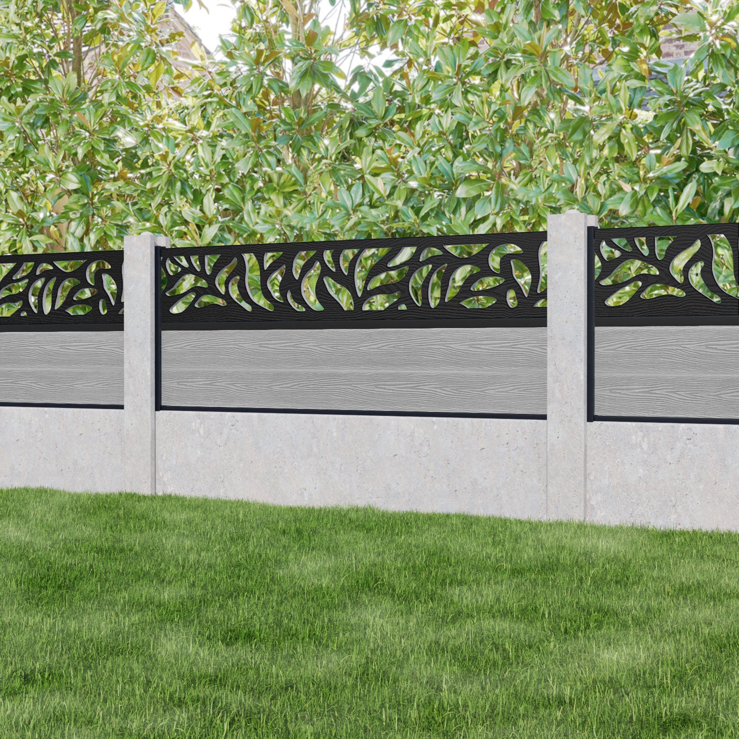 Classic Plume Fence Panel - Light Grey - for existing concrete posts