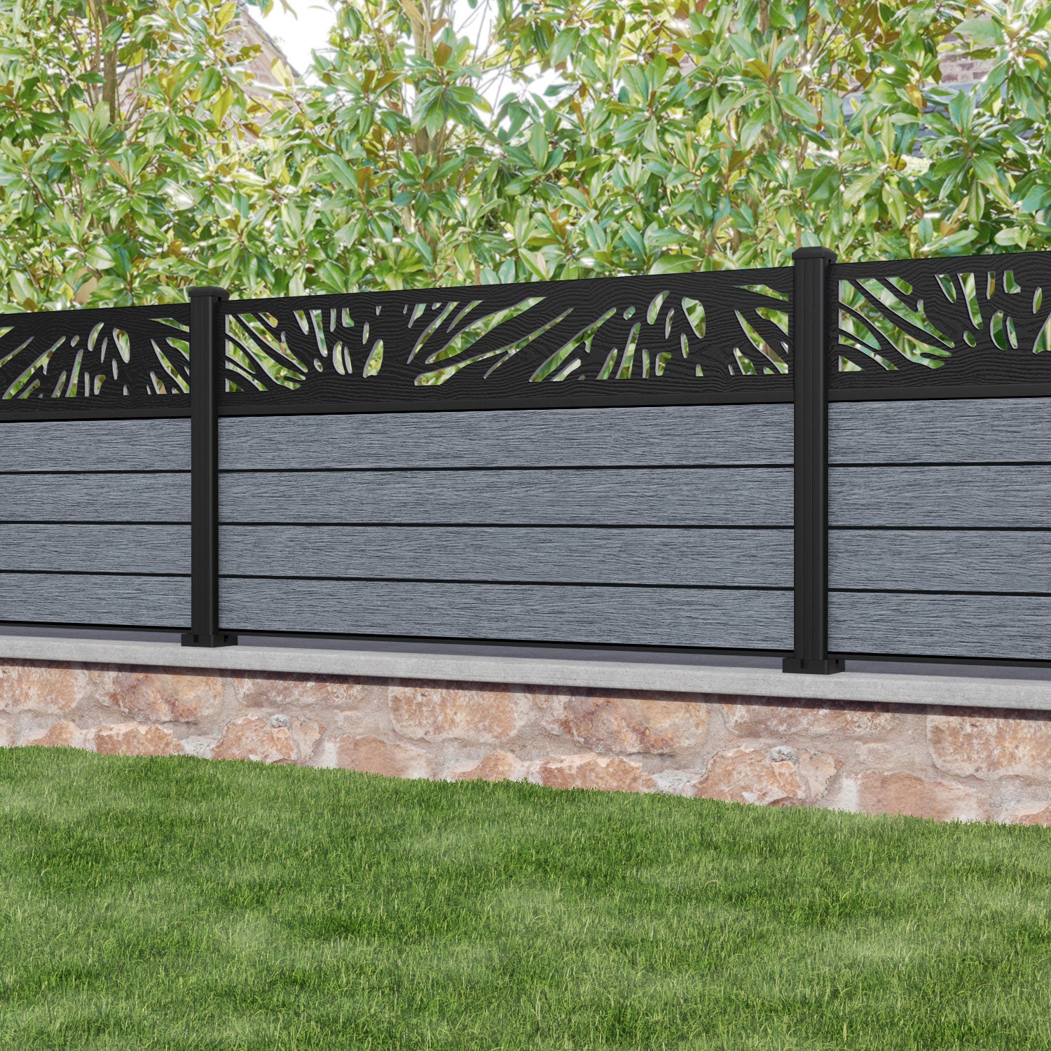 Fusion Poppy Fence Panel - Anthracite - with our aluminium posts