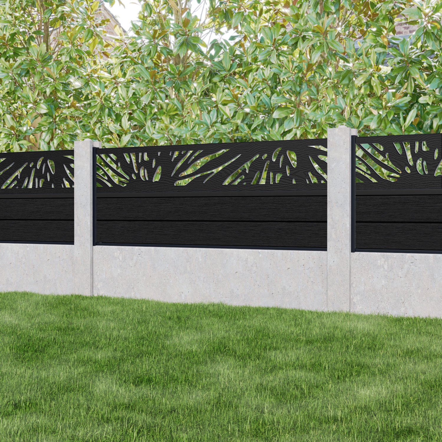 Fusion Poppy Fence Panel - Black - for existing concrete posts