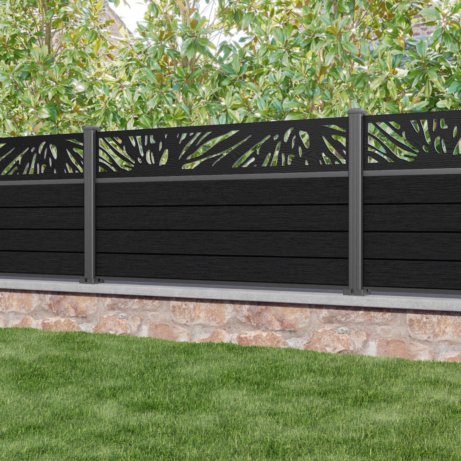 Fusion Poppy Fence Panel - Black - with our aluminium posts