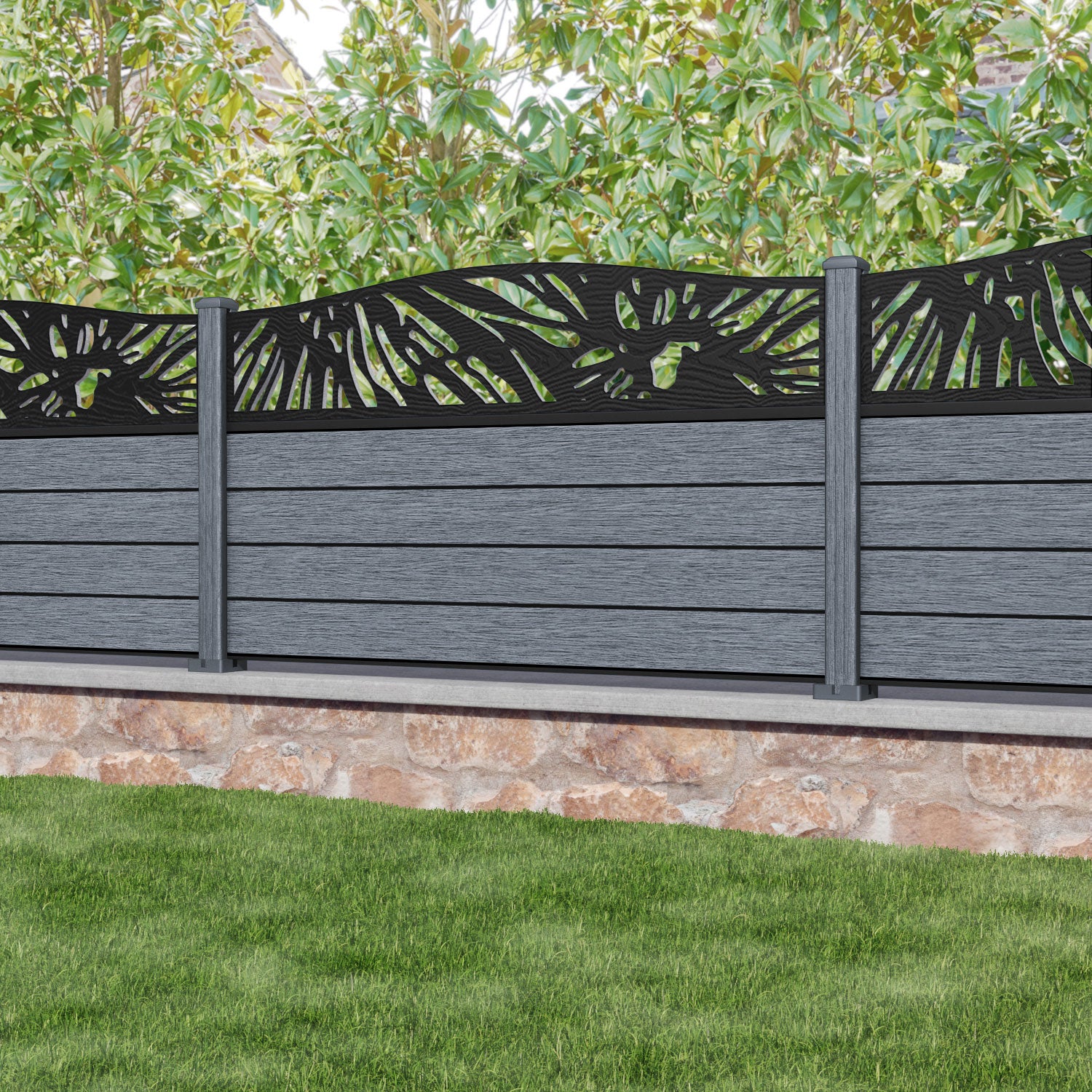 Fusion Poppy Curved Top Fence Panel - Anthracite - with our composite posts