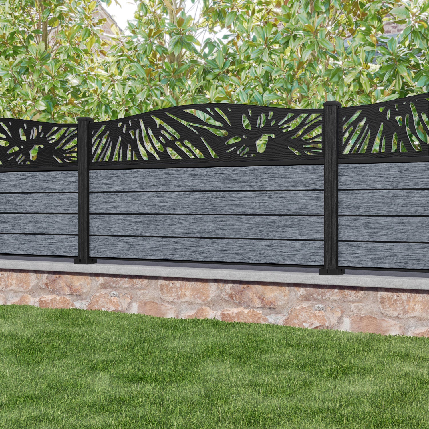 Fusion Poppy Curved Top Fence Panel - Anthracite - with our composite posts