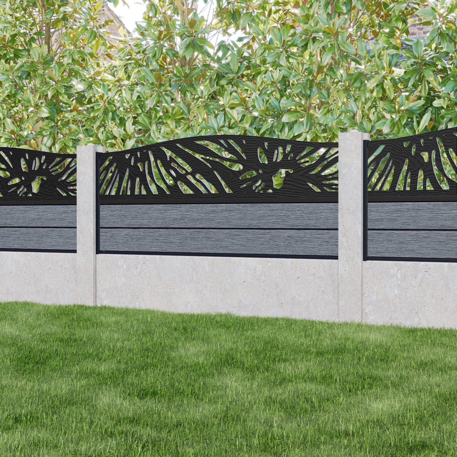 Fusion Poppy Curved Top Fence Panel - Anthracite - for existing concrete posts