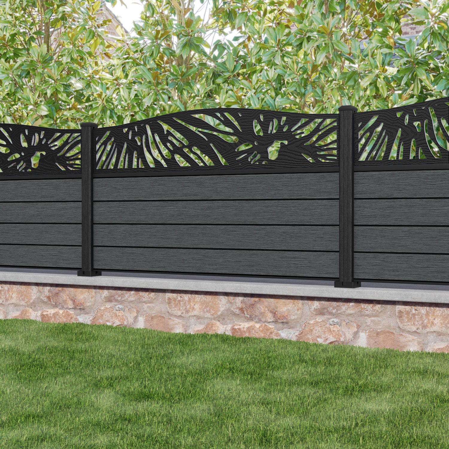Fusion Poppy Curved Top Fence Panel - Dark Grey - with our composite posts