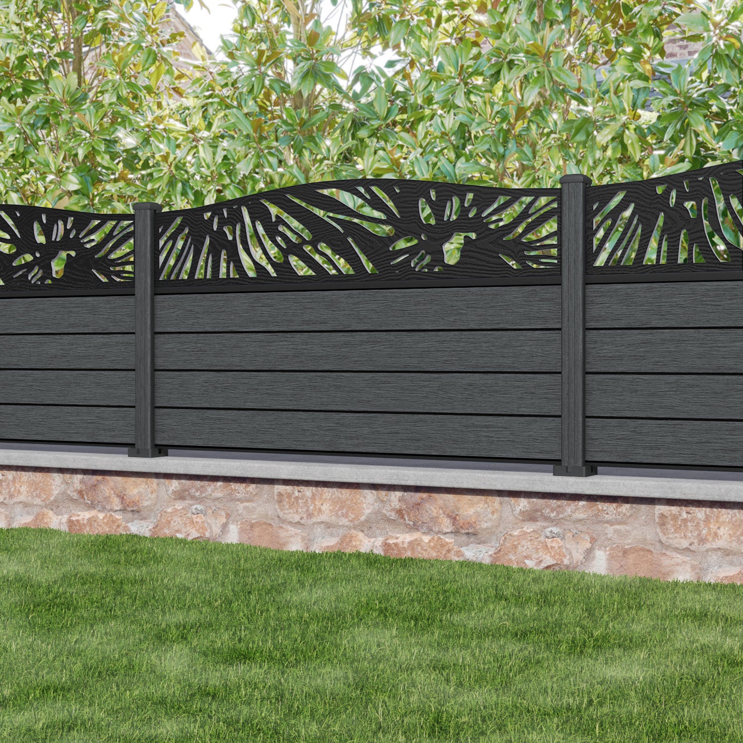 Fusion Poppy Curved Top Fence Panel - Dark Grey - with our composite posts