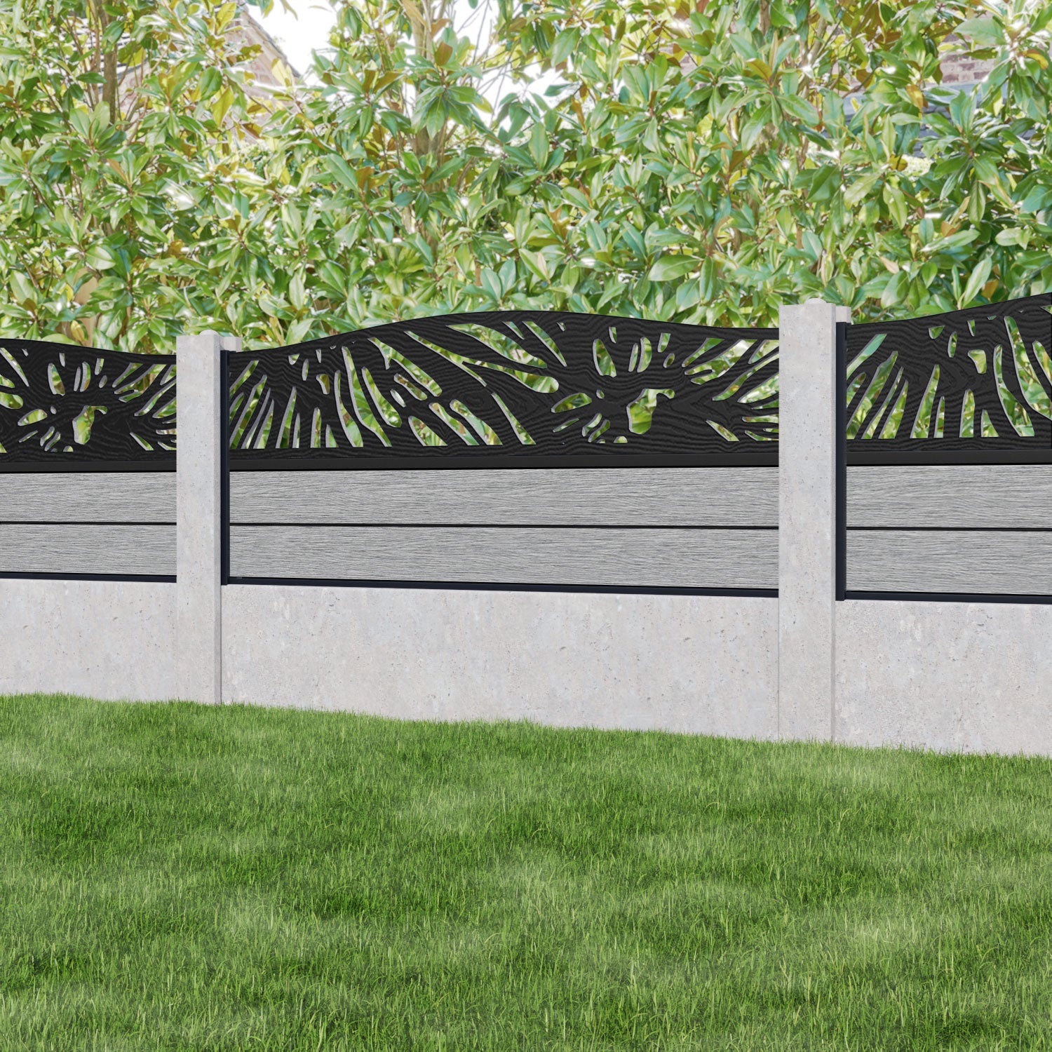 Fusion Poppy Curved Top Fence Panel - Light Grey - for existing concrete posts