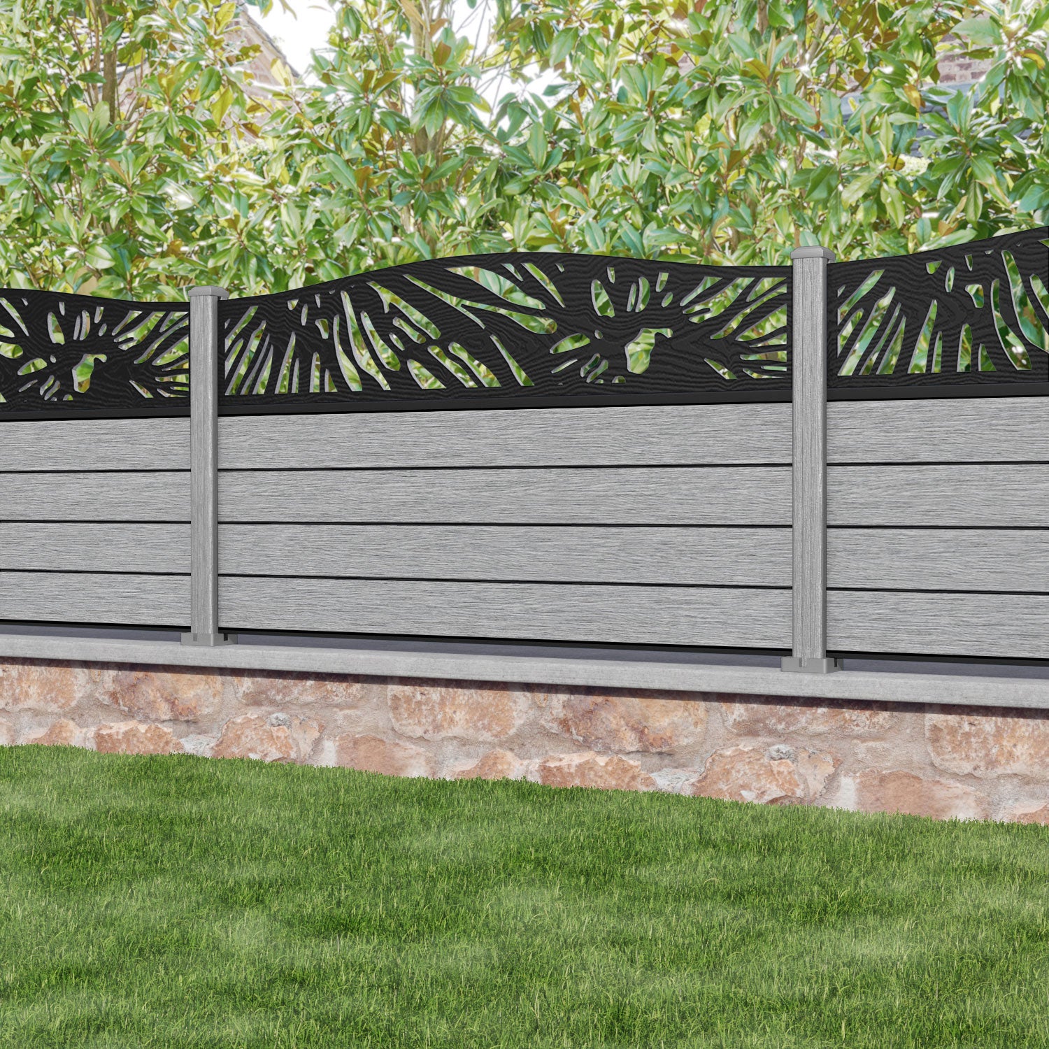 Fusion Poppy Curved Top Fence Panel - Light Grey - with our composite posts