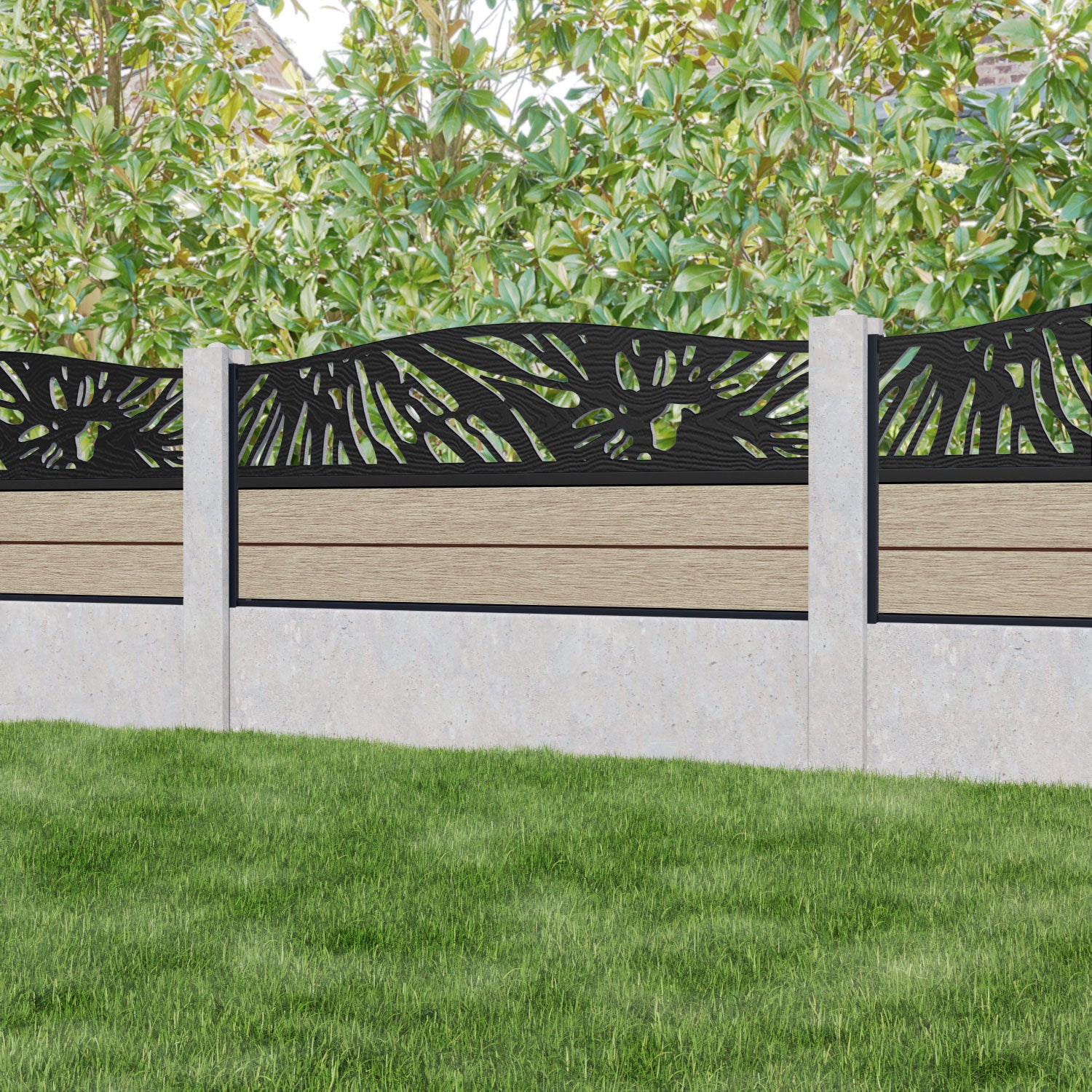 Fusion Poppy Curved Top Fence Panel - Light Oak - for existing concrete posts
