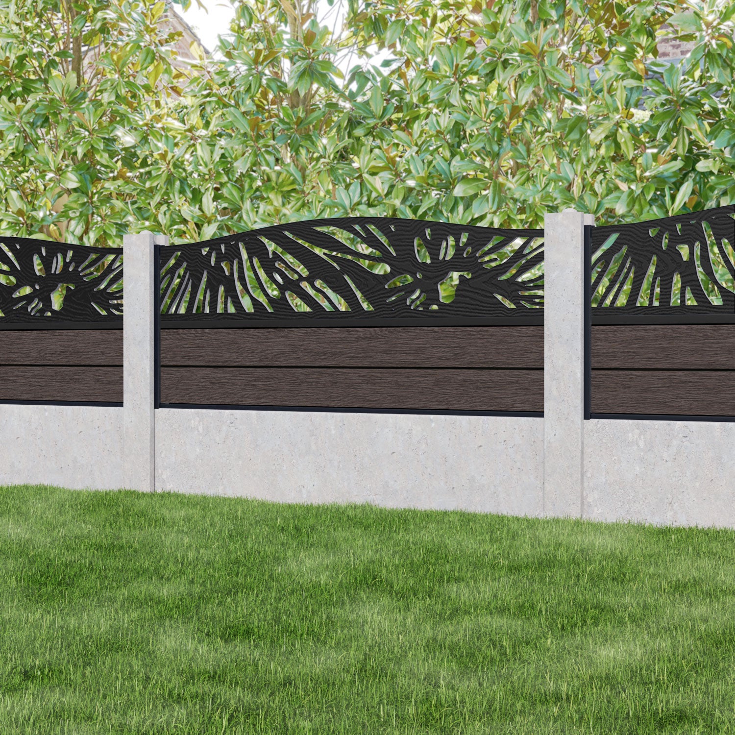 Fusion Poppy Curved Top Fence Panel - Mid Brown - for existing concrete posts