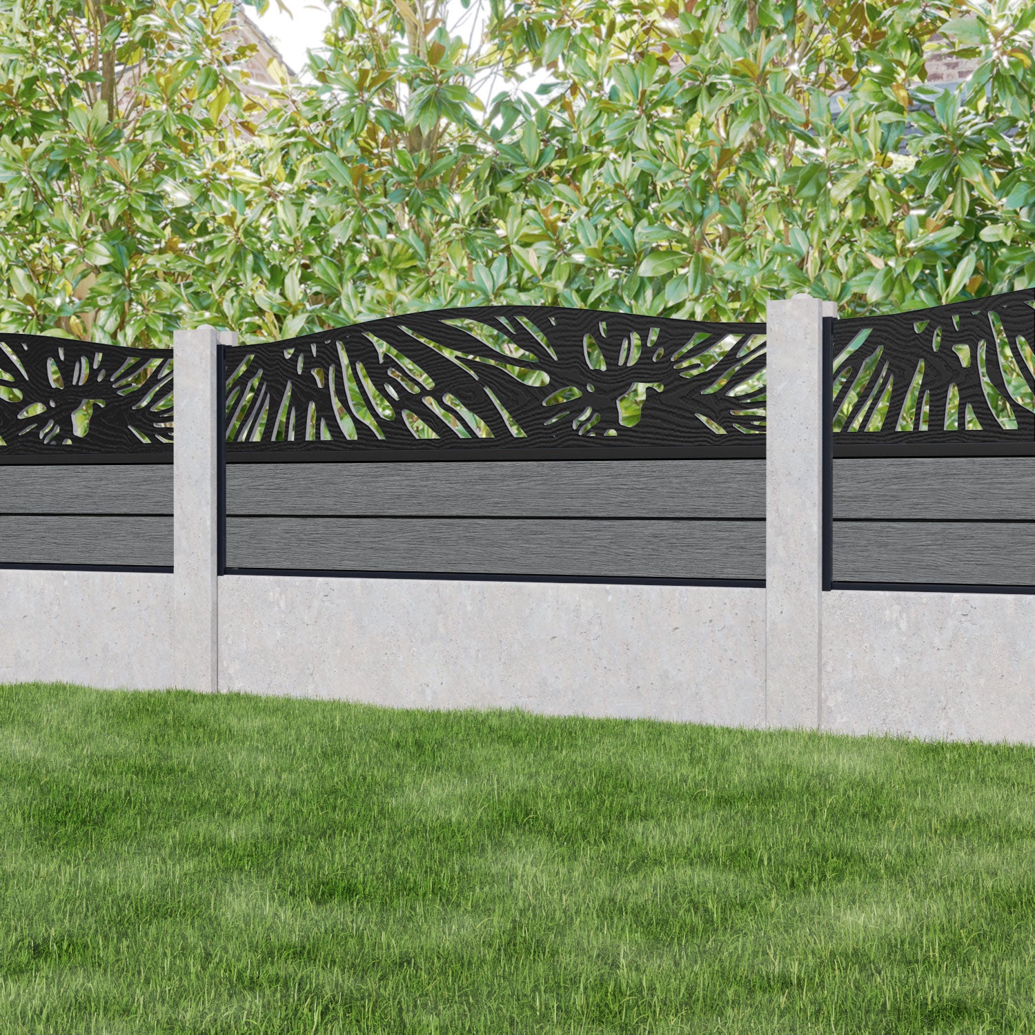 Fusion Poppy Curved Top Fence Panel - Mid Grey - for existing concrete posts