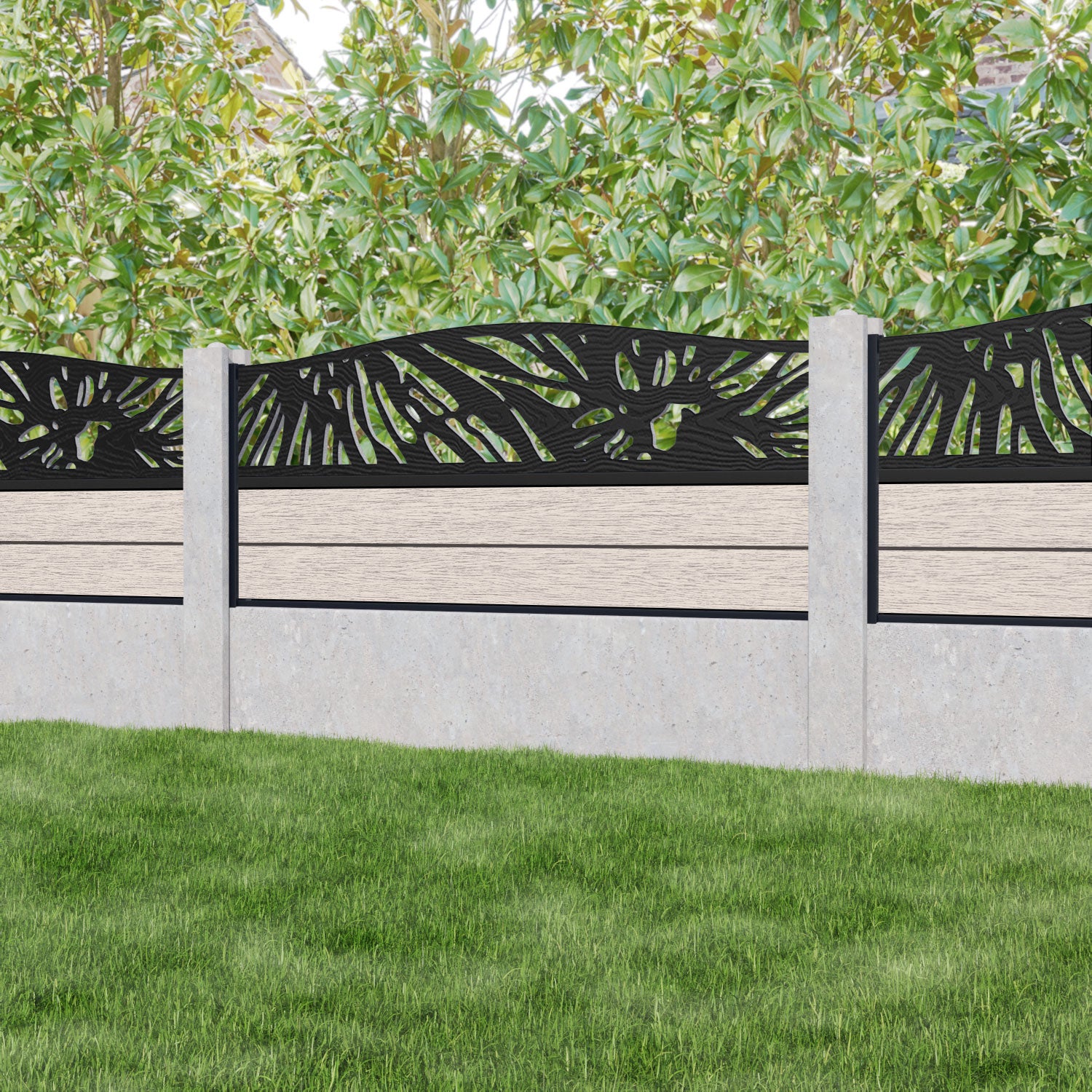 Fusion Poppy Curved Top Fence Panel - Mid Stone - for existing concrete posts