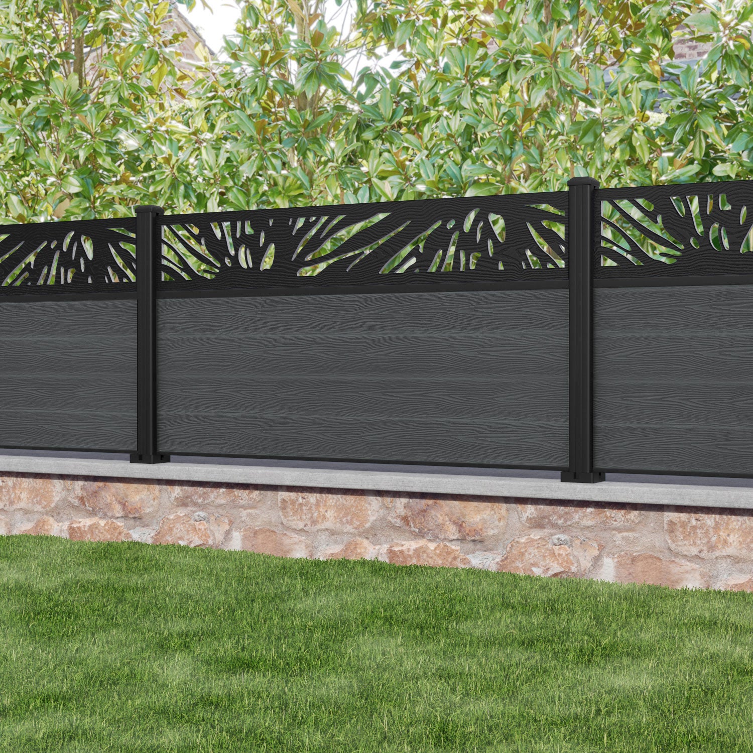 Classic Poppy Fence Panel - Dark Grey - with our aluminium posts