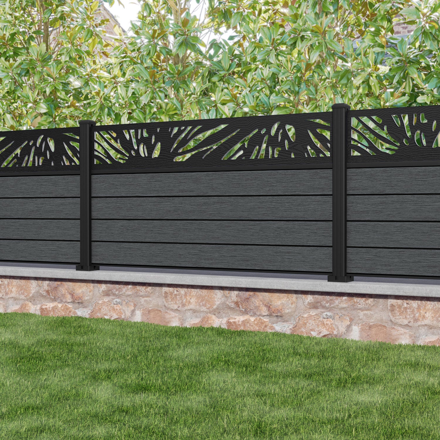 Fusion Poppy Fence Panel - Dark Grey - with our aluminium posts