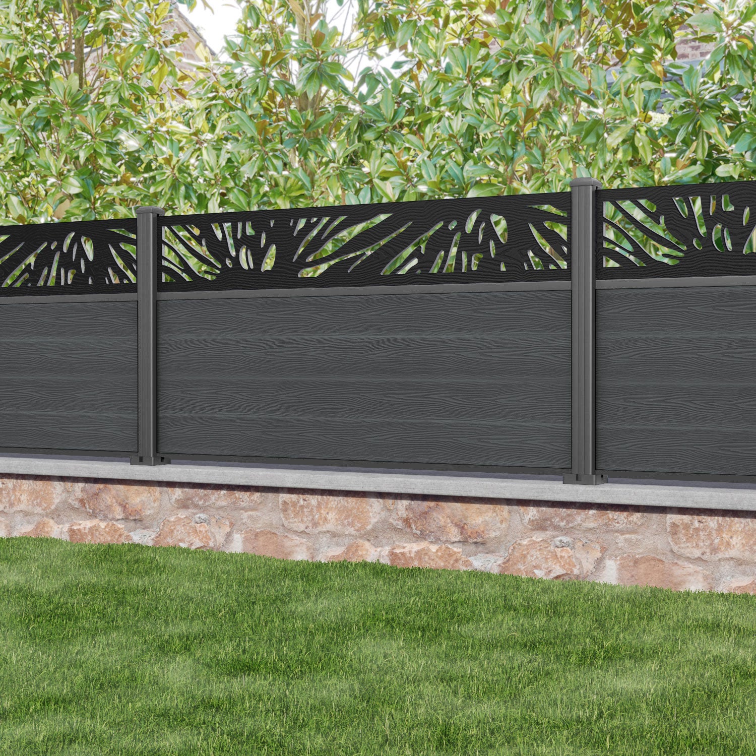 Classic Poppy Fence Panel - Dark Grey - with our aluminium posts