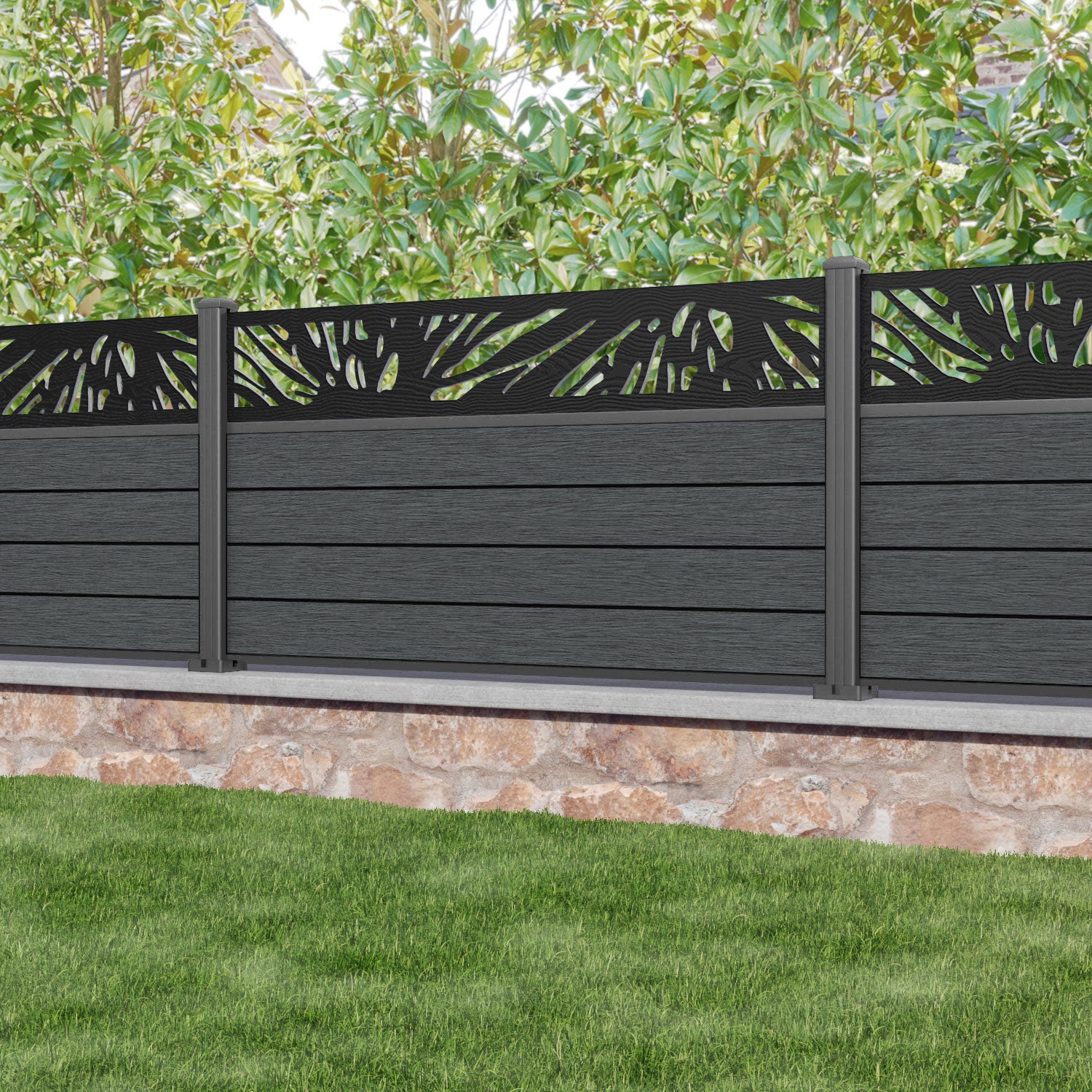 Fusion Poppy Fence Panel - Dark Grey - with our aluminium posts