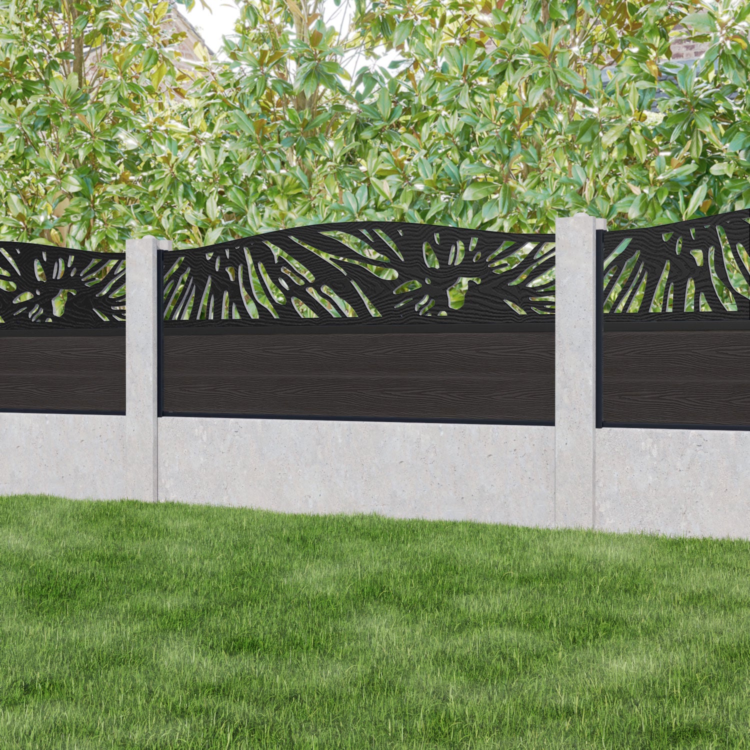 Classic Poppy Curved Top Fence Panel - Dark Oak - for existing concrete posts