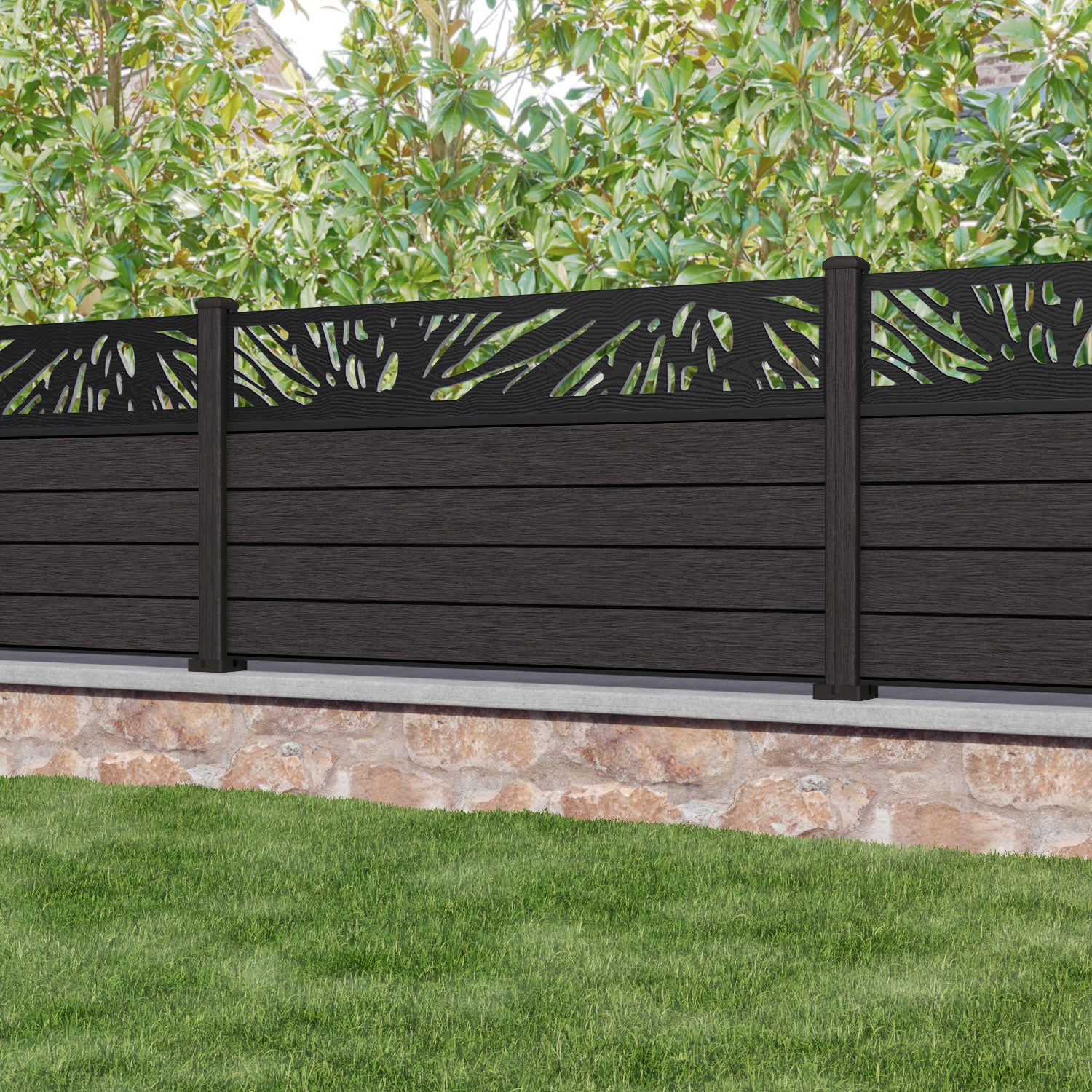 Fusion Poppy Fence Panel - Dark Oak - with our composite posts