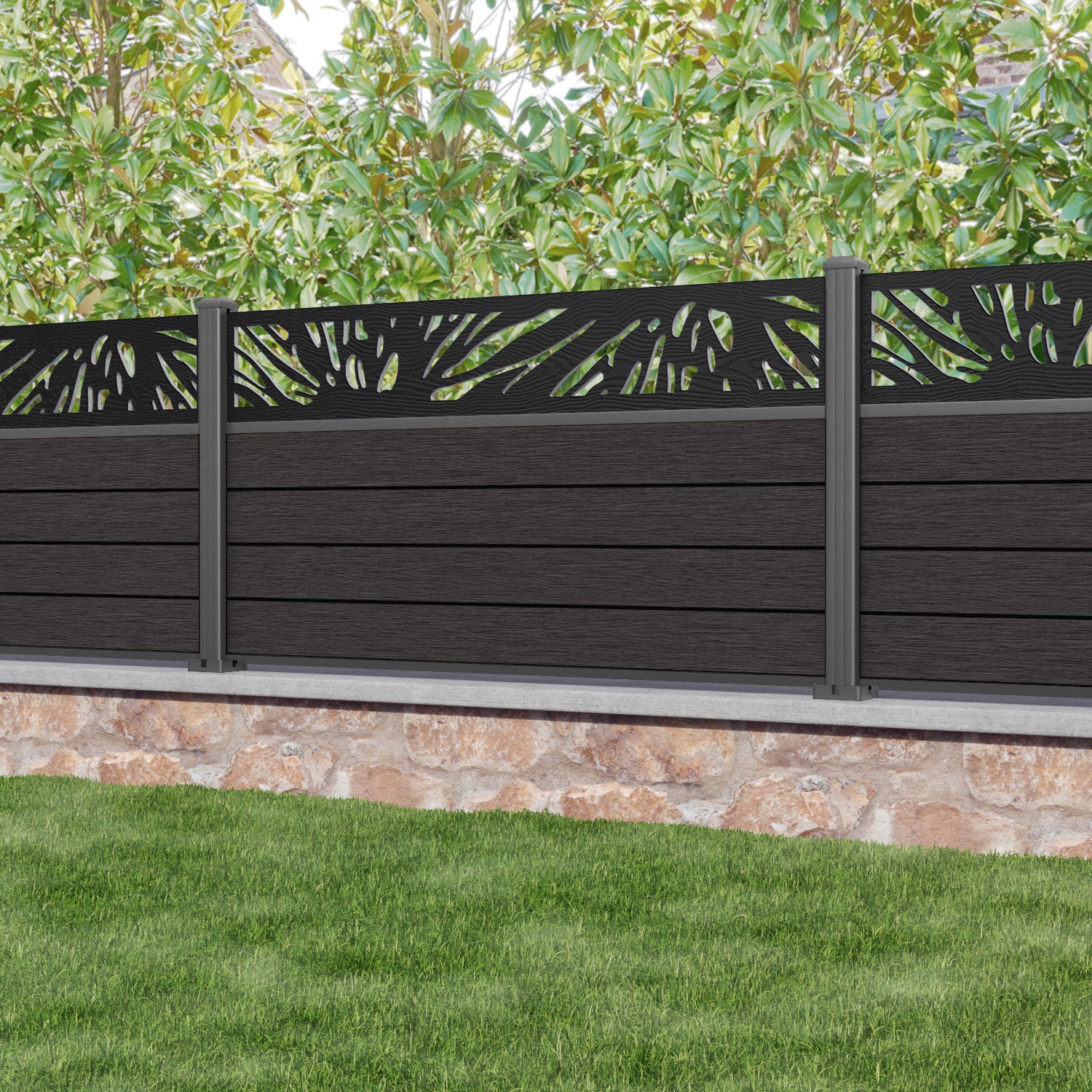 Fusion Poppy Fence Panel - Dark Oak - with our aluminium posts