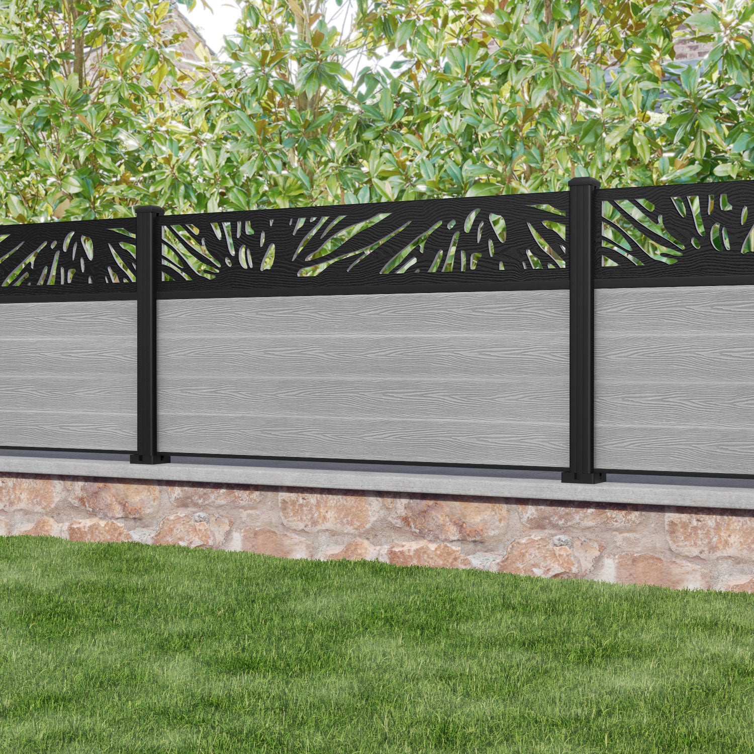 Classic Poppy Fence Panel - Light Grey - with our aluminium posts