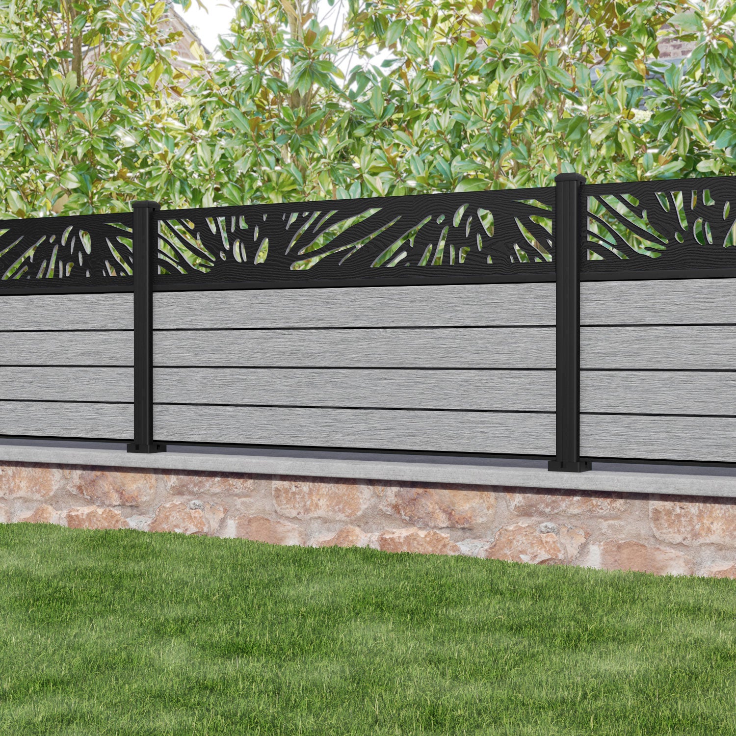 Fusion Poppy Fence Panel - Light Grey - with our aluminium posts