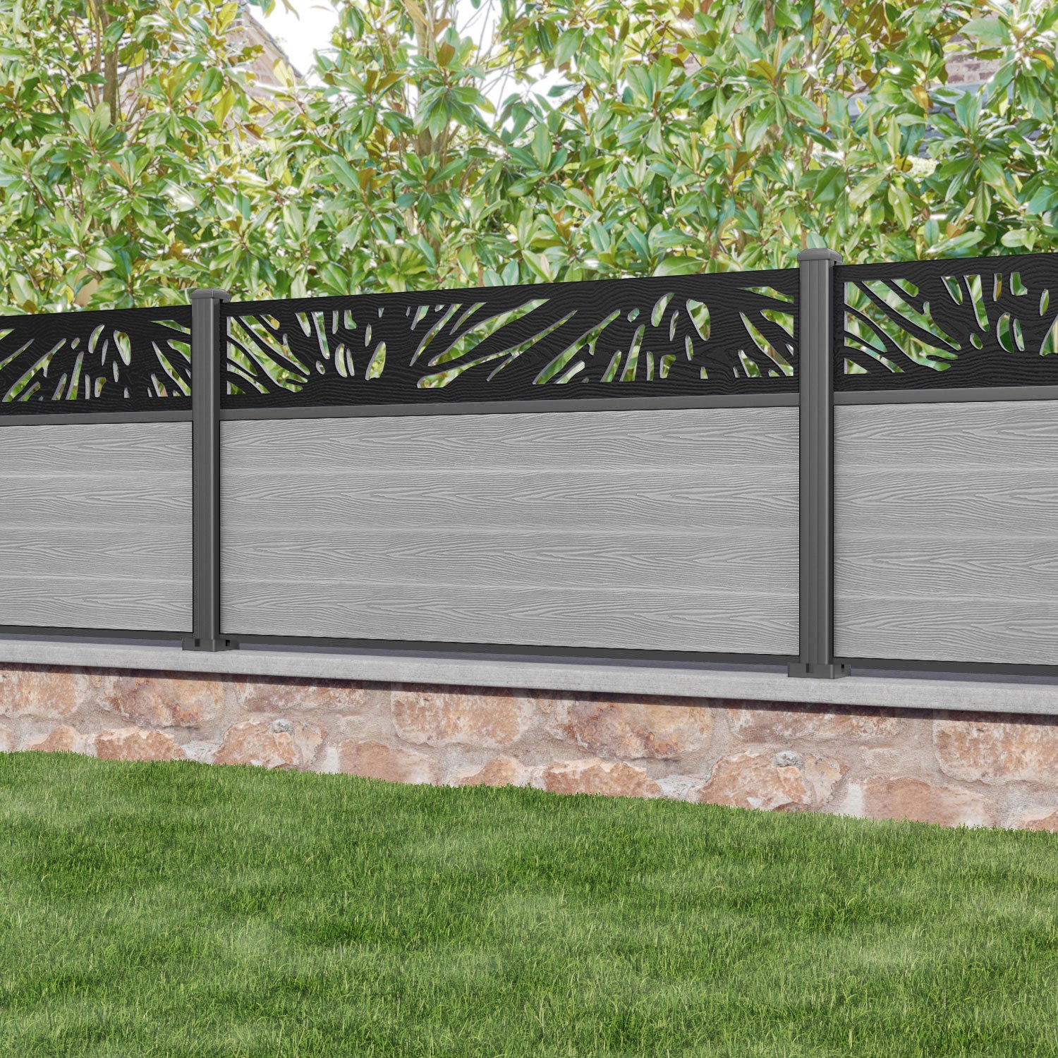 Classic Poppy Fence Panel - Light Grey - with our aluminium posts