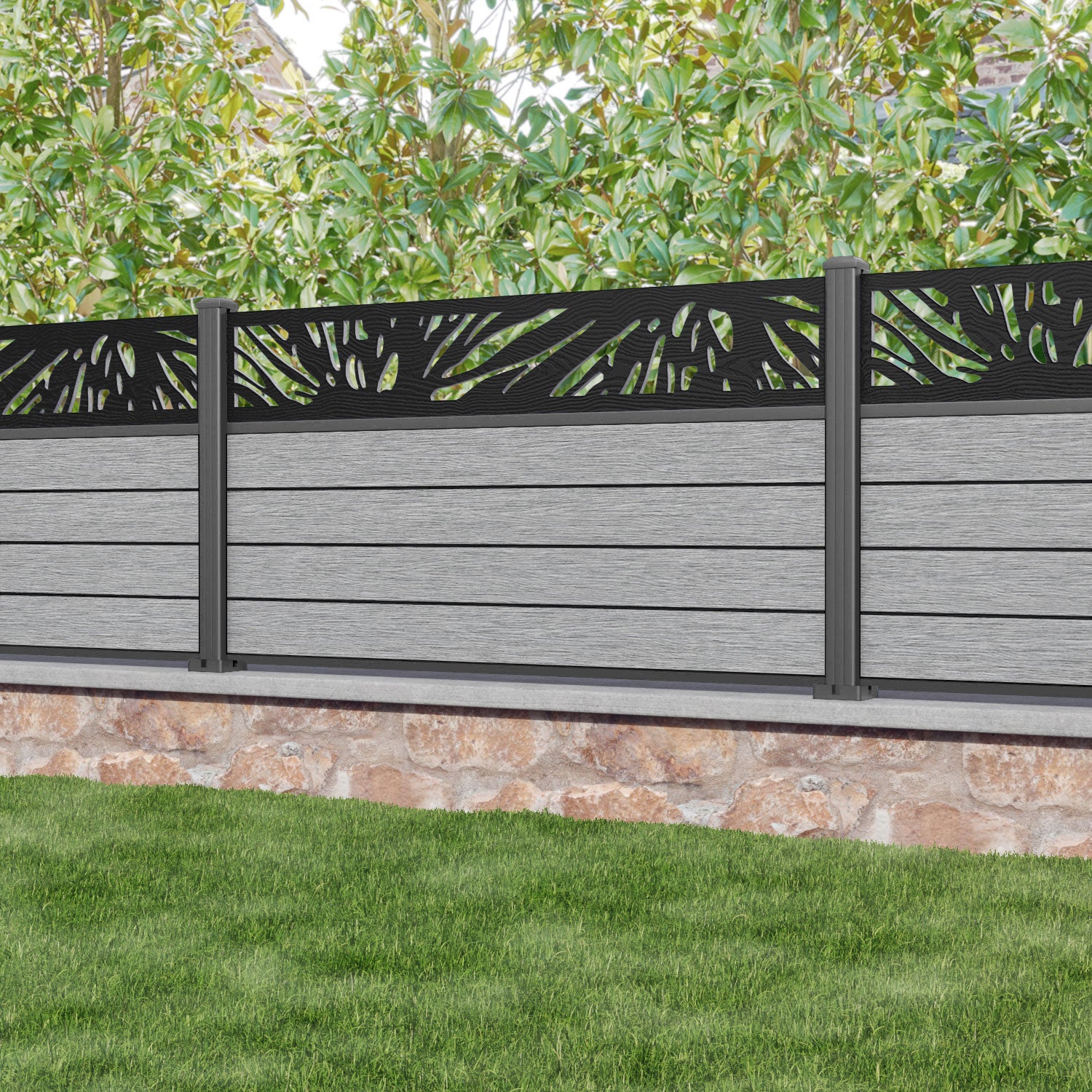Fusion Poppy Fence Panel - Light Grey - with our aluminium posts