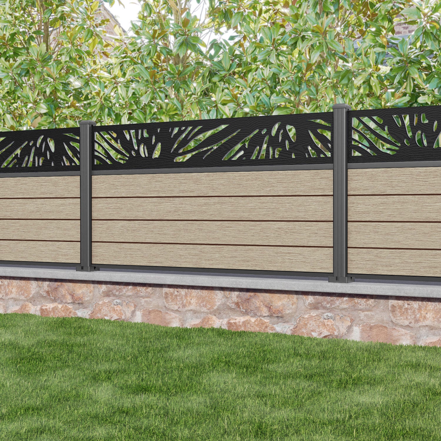 Fusion Poppy Fence Panel - Light Oak - with our aluminium posts