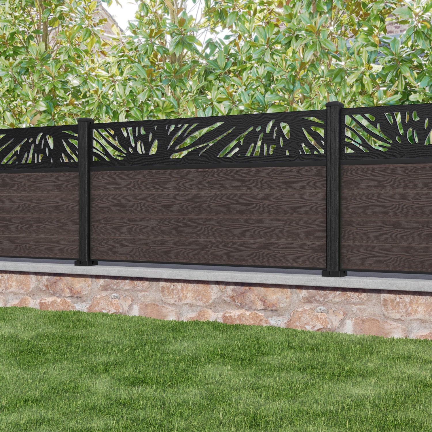 Classic Poppy Fence Panel - Mid Brown - with our composite posts