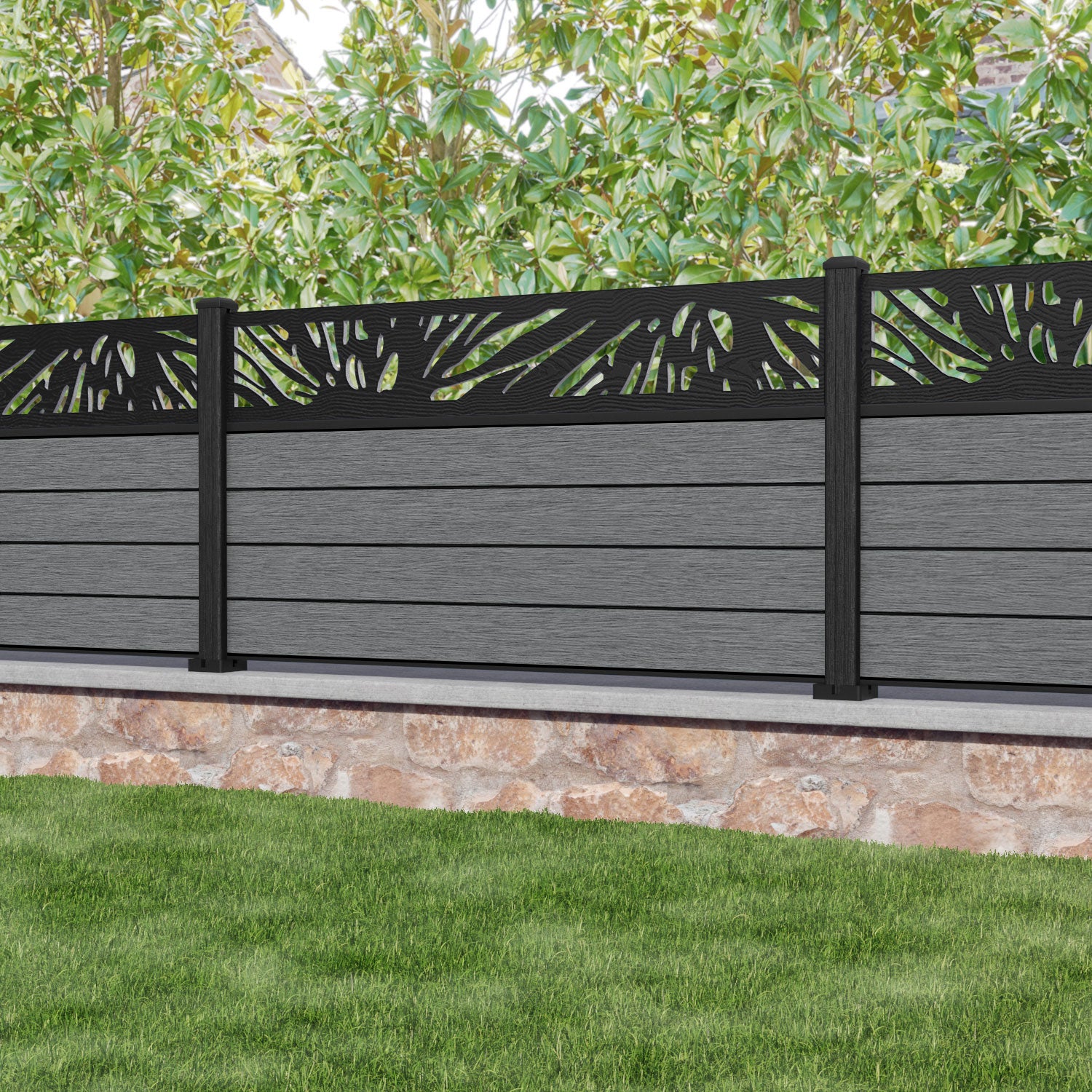 Fusion Poppy Fence Panel - Mid Grey - with our composite posts
