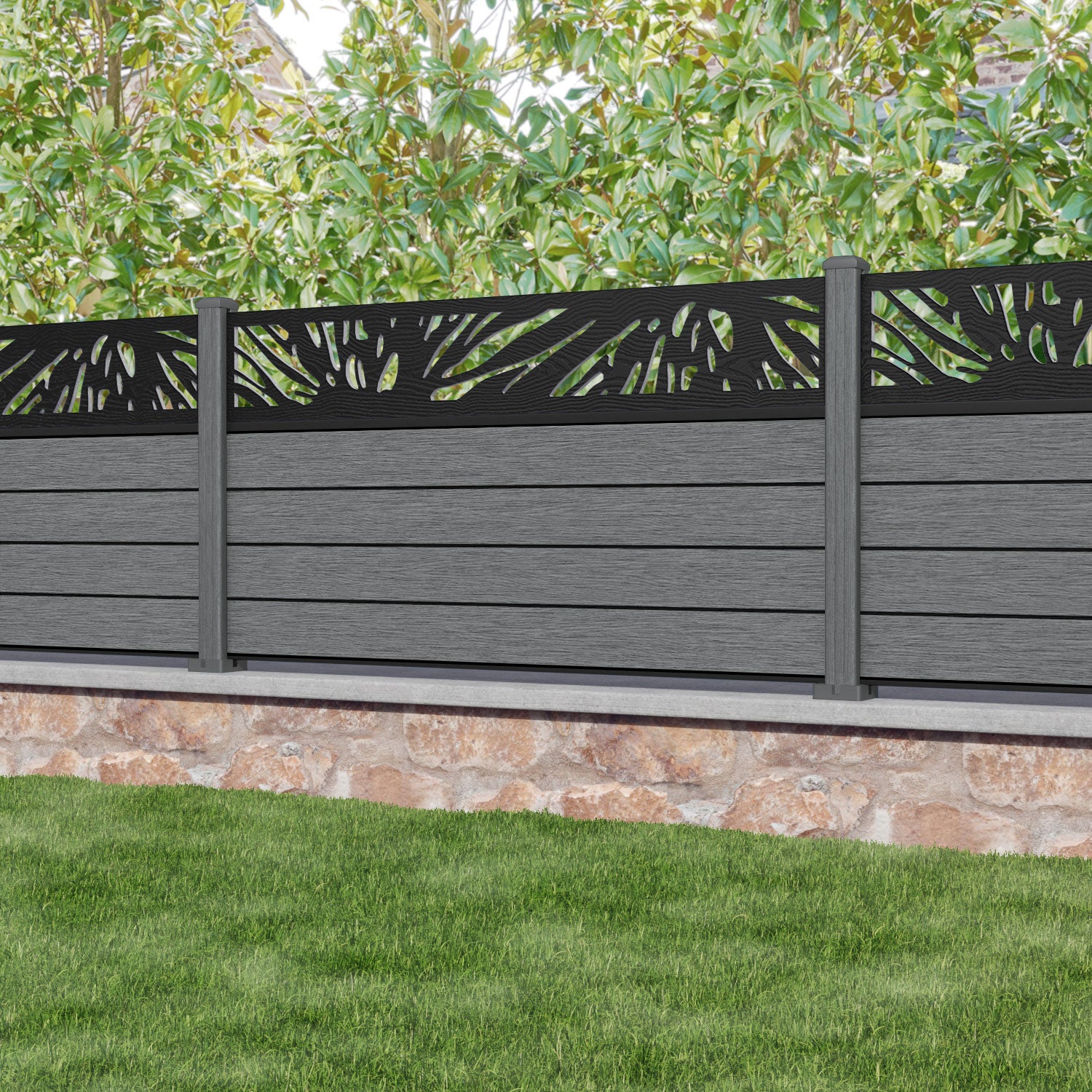 Fusion Poppy Fence Panel - Mid Grey - with our composite posts