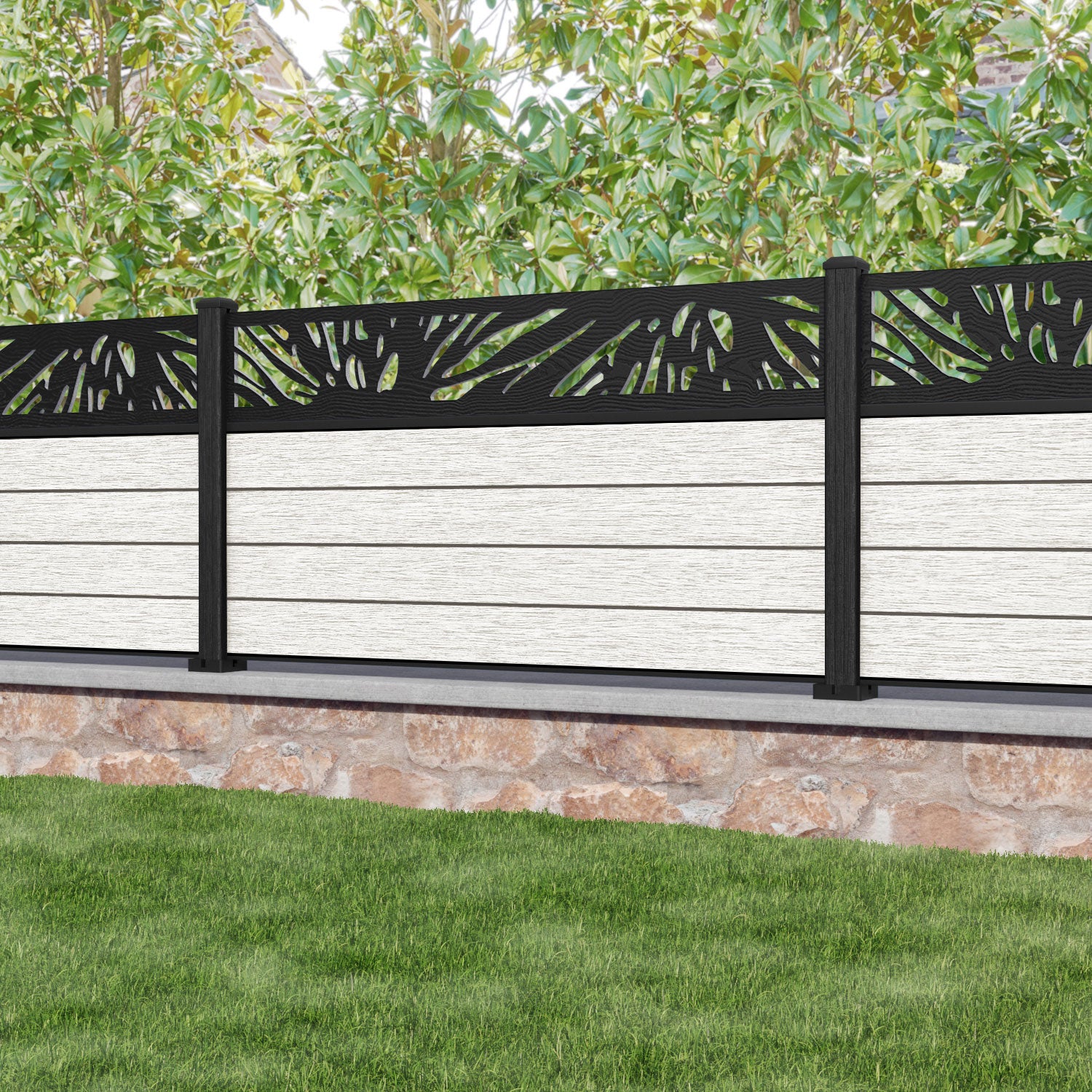 Fusion Poppy Fence Panel - Light Stone - with our composite posts