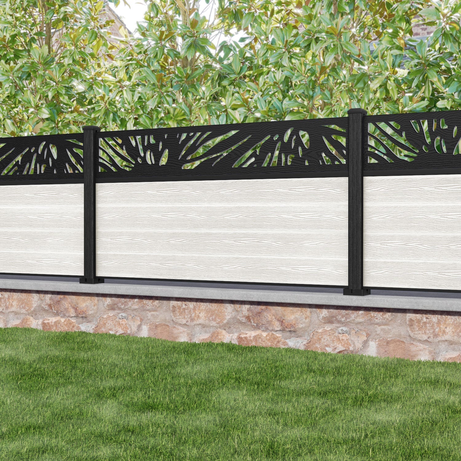 Classic Poppy Curved Top Fence Panel - Mid Stone - with our composite posts