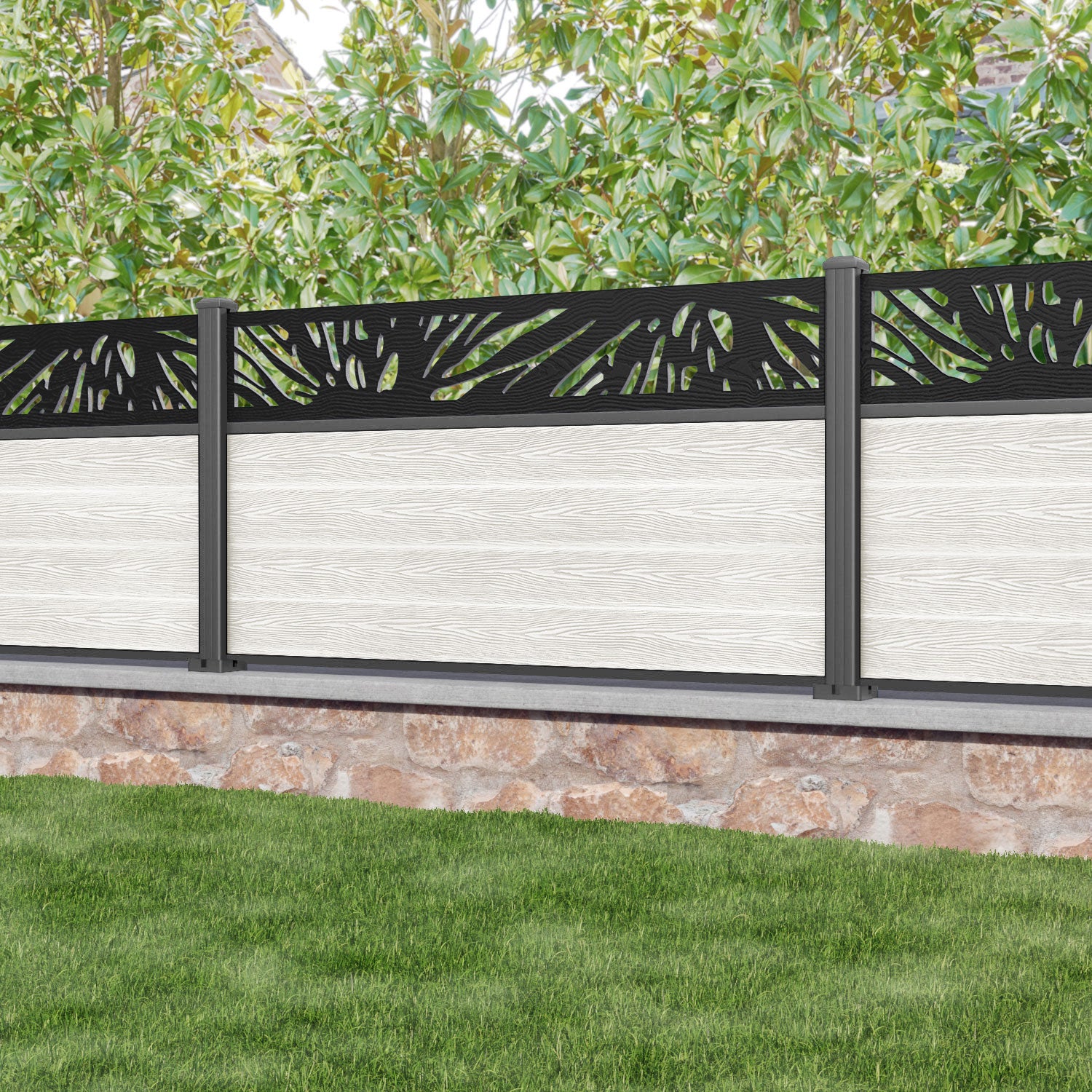 Classic Poppy Fence Panel - Light Stone - with our aluminium posts