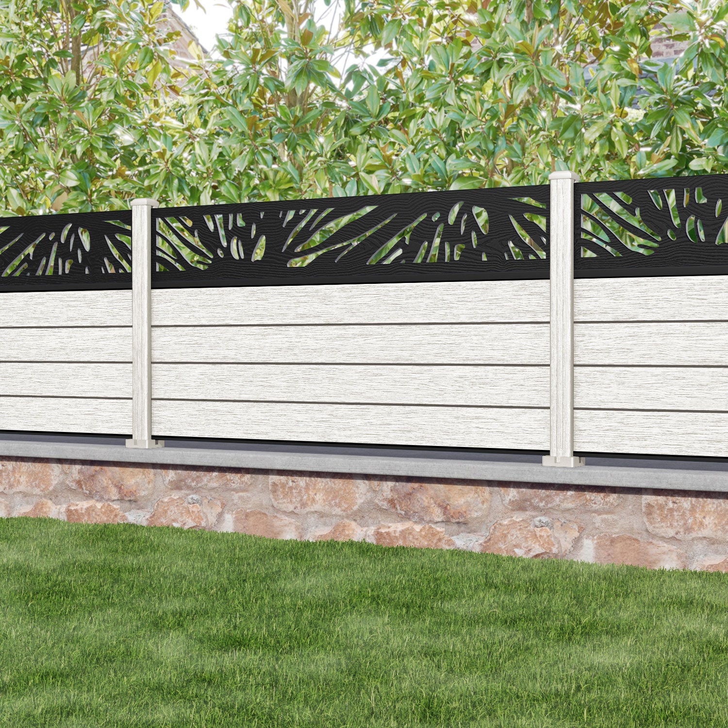 Fusion Poppy Fence Panel - Light Stone - with our composite posts