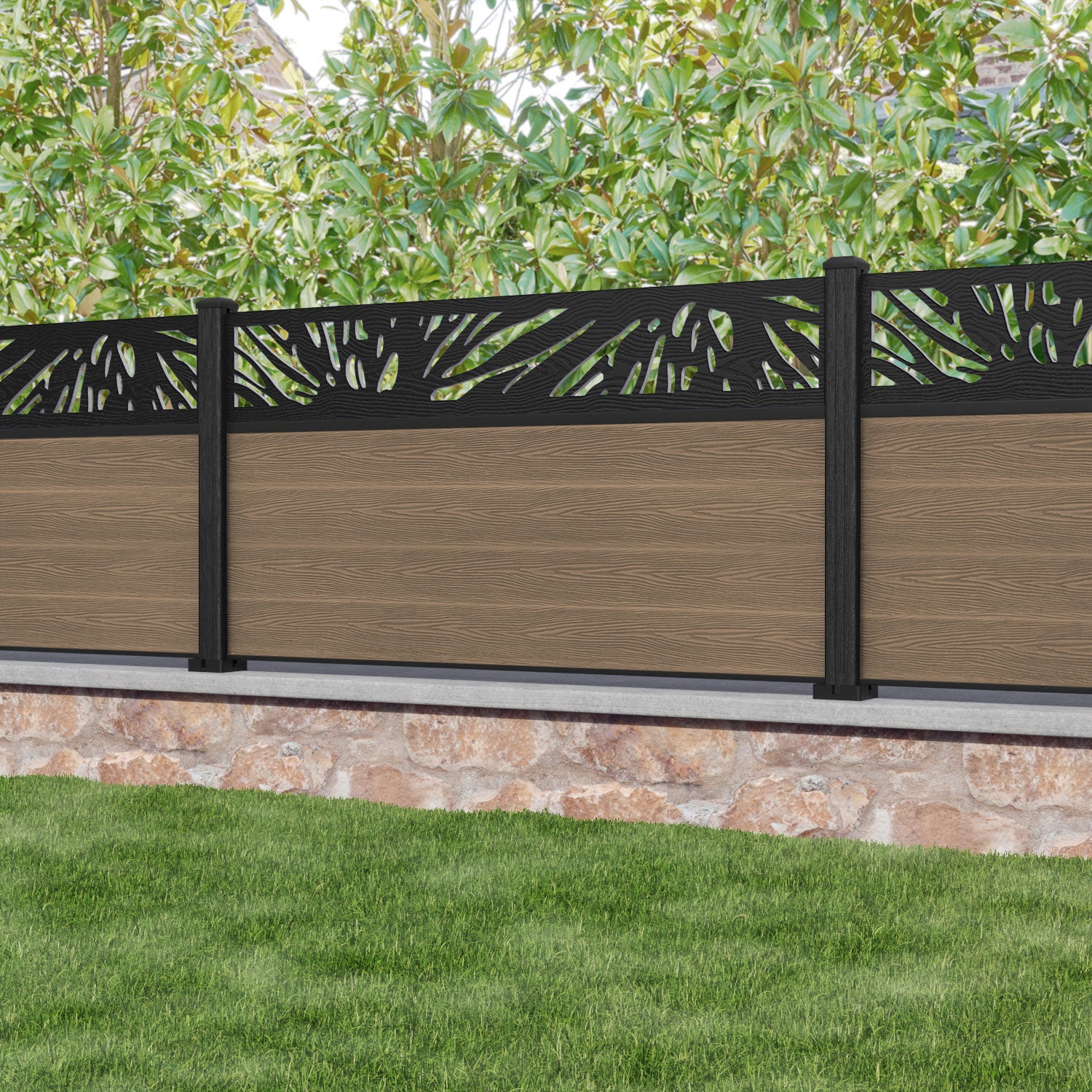 Classic Poppy Fence Panel - Teak - with our composite posts