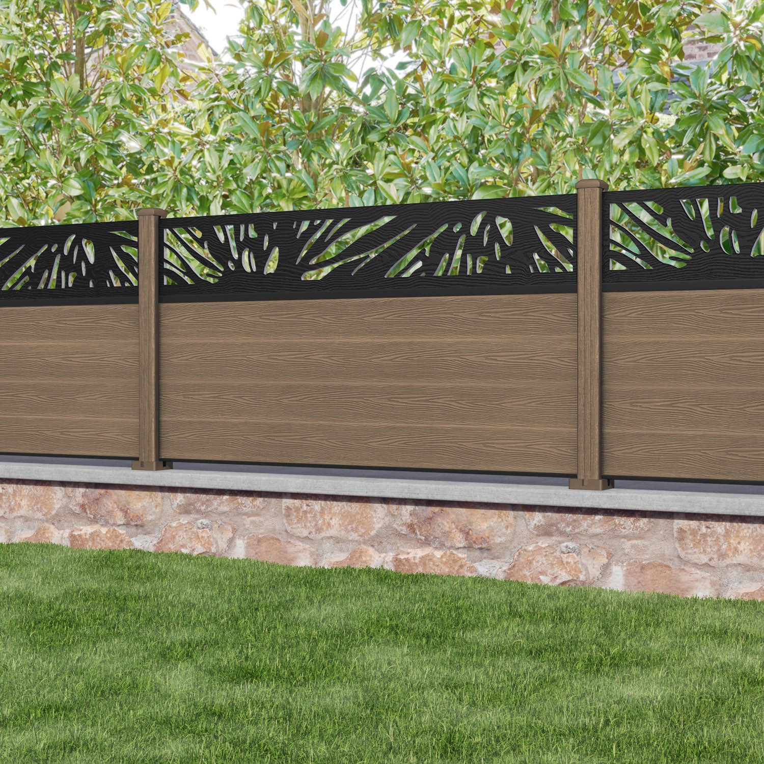 Classic Poppy Fence Panel - Teak - with our composite posts