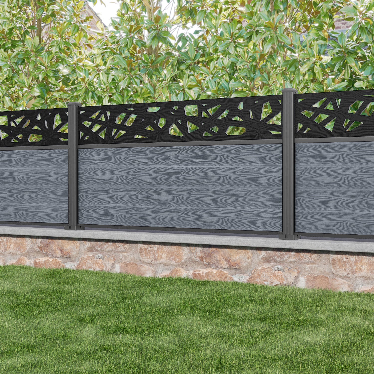 Classic Prism Fence Panel - Anthracite - with our aluminium posts