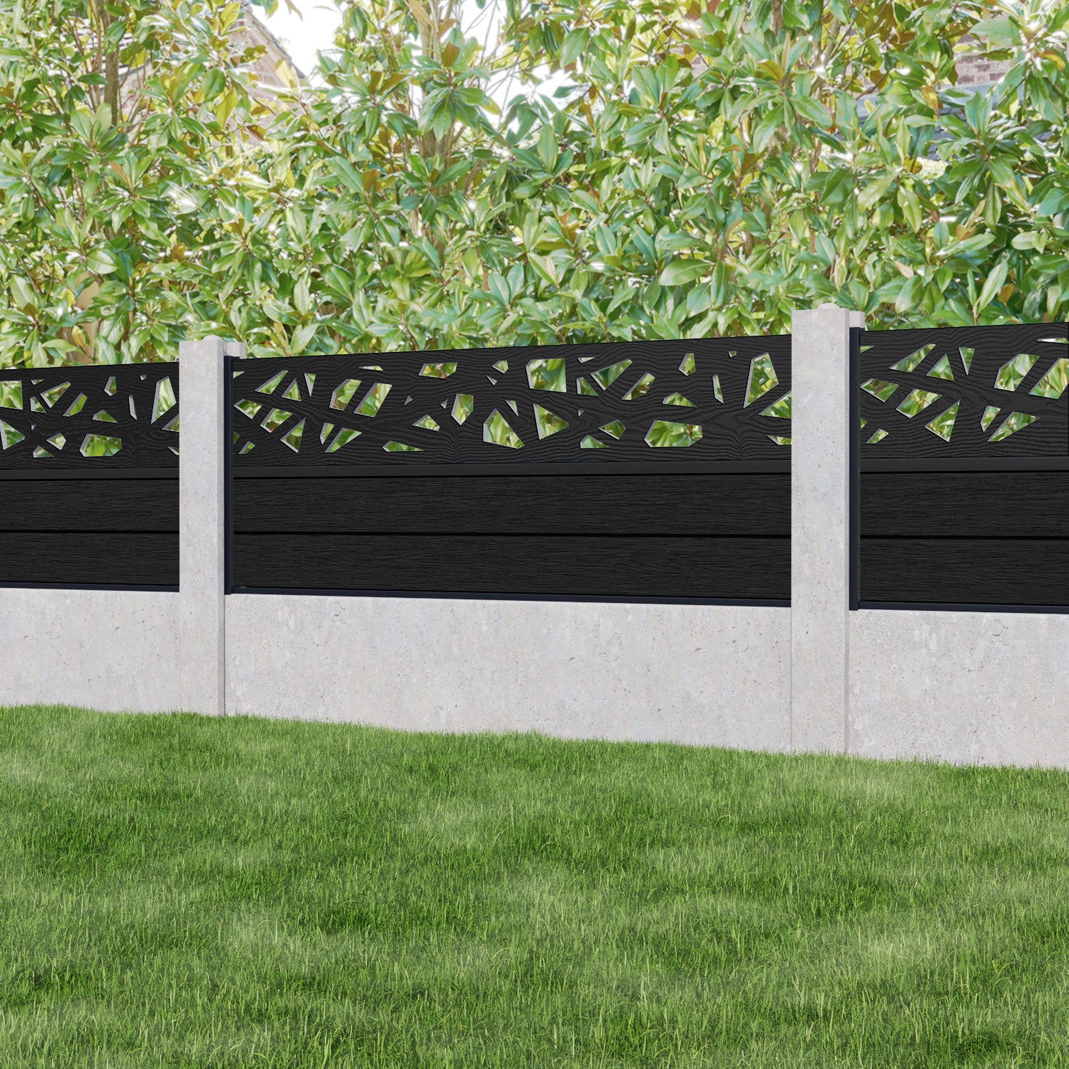 Fusion Prism Fence Panel - Black - for existing concrete posts