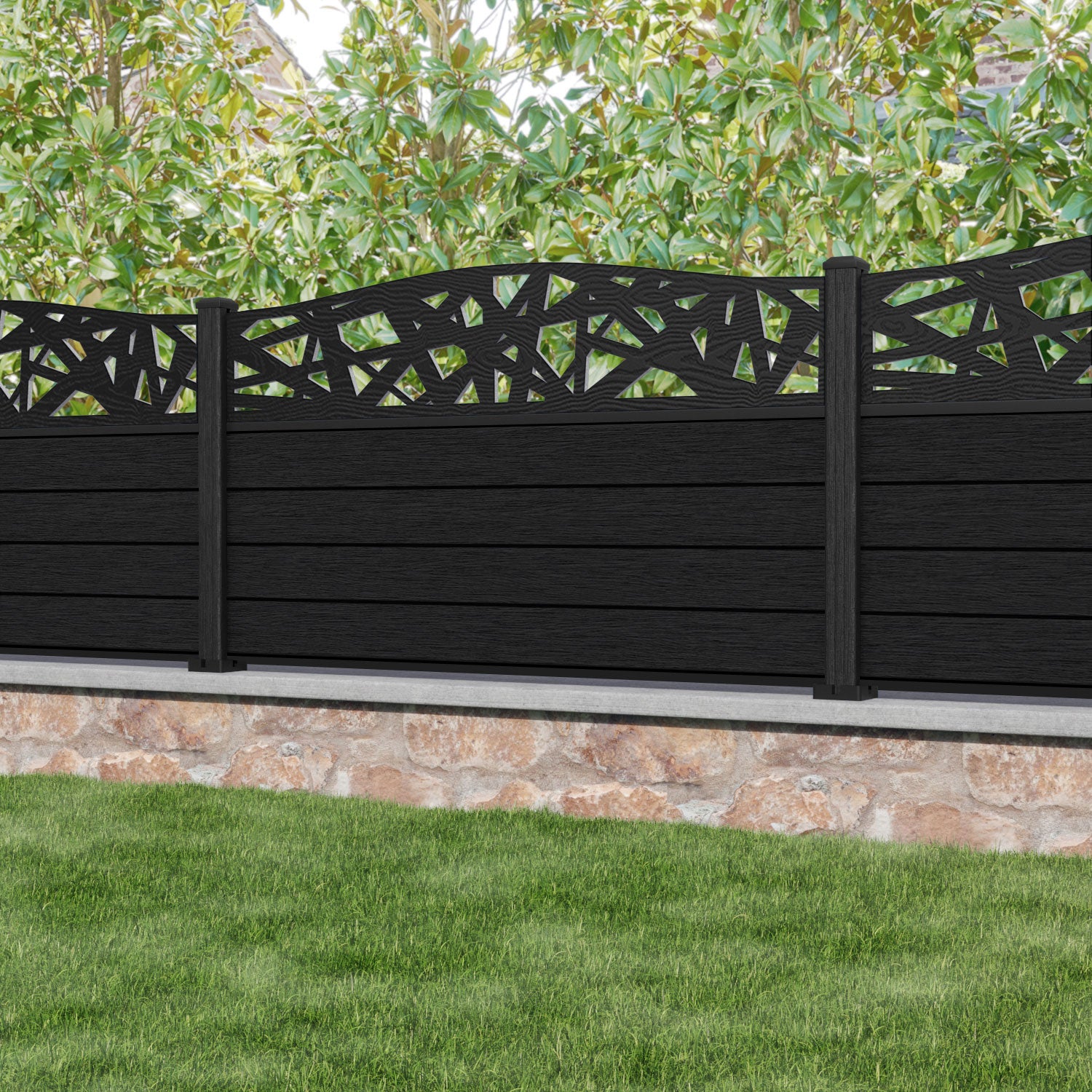 Fusion Prism Curved Top Fence Panel - Black - with our composite posts